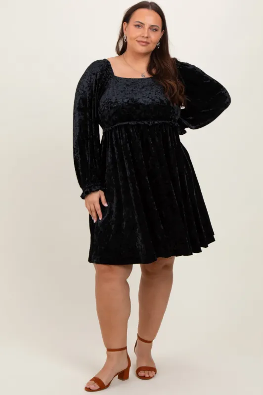 Black Velour Square Neck Plus Dress sold by Pinkblush
