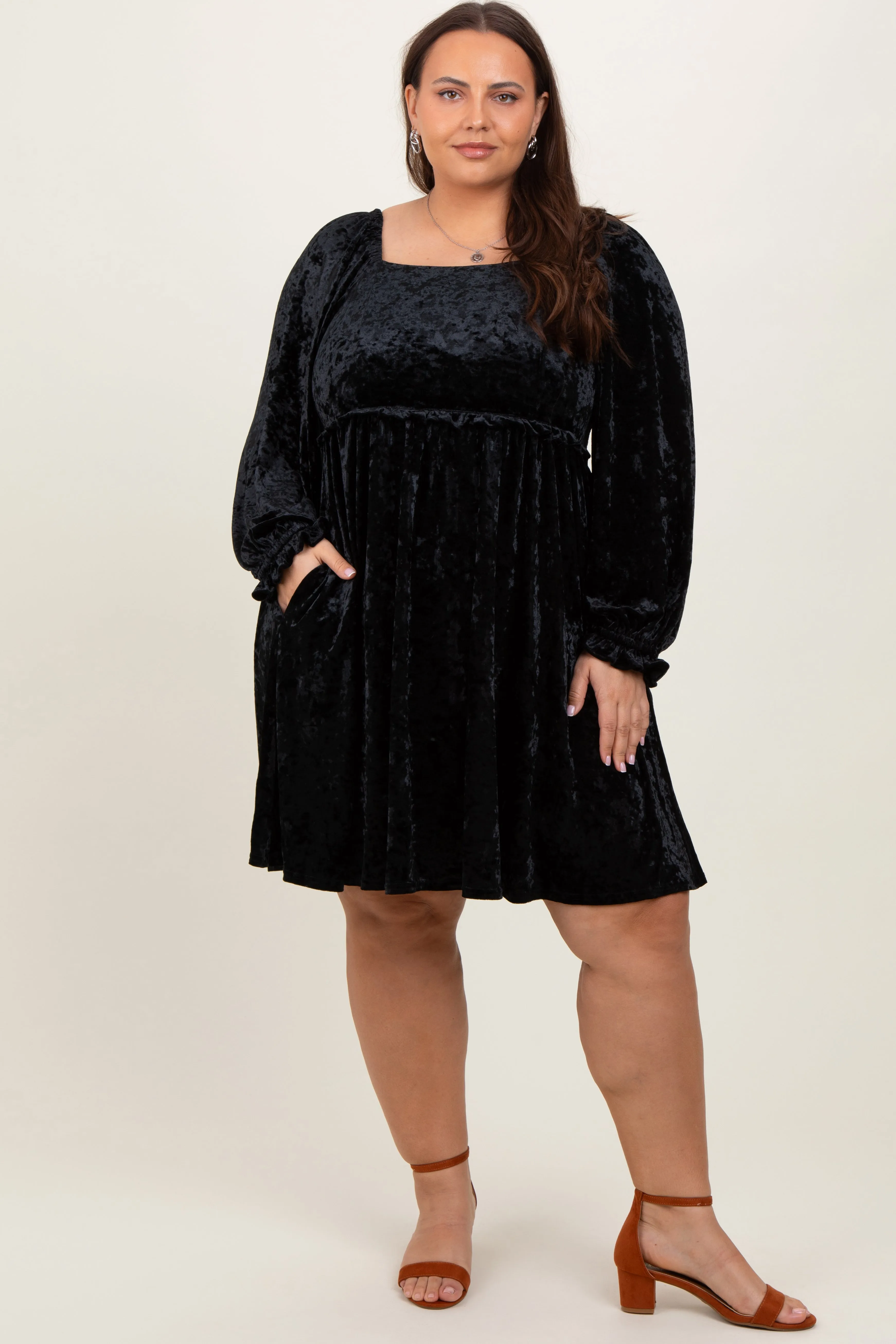 Black Velour Square Neck Plus Dress sold by Pinkblush product image thumbnail 2