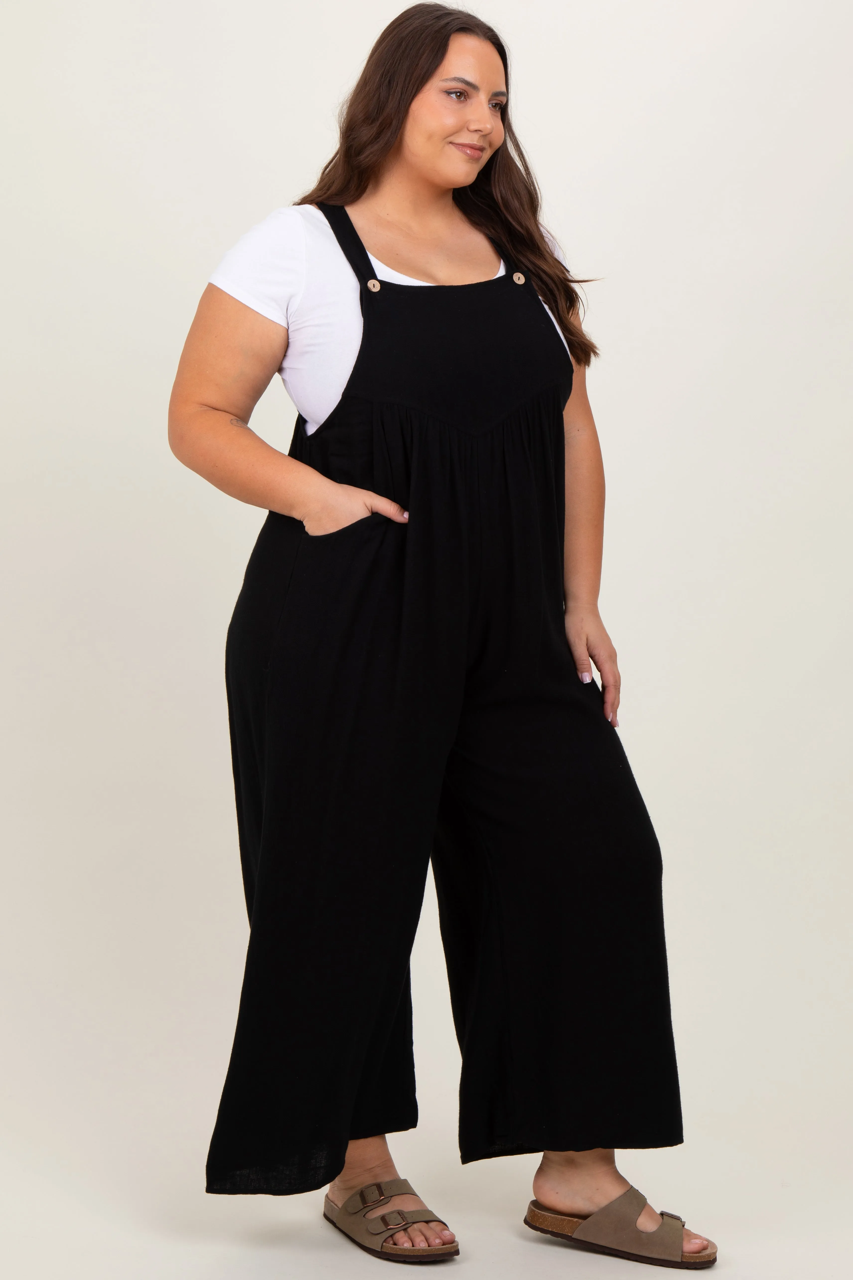 Black Linen Plus Overalls sold by Pinkblush product image thumbnail 3