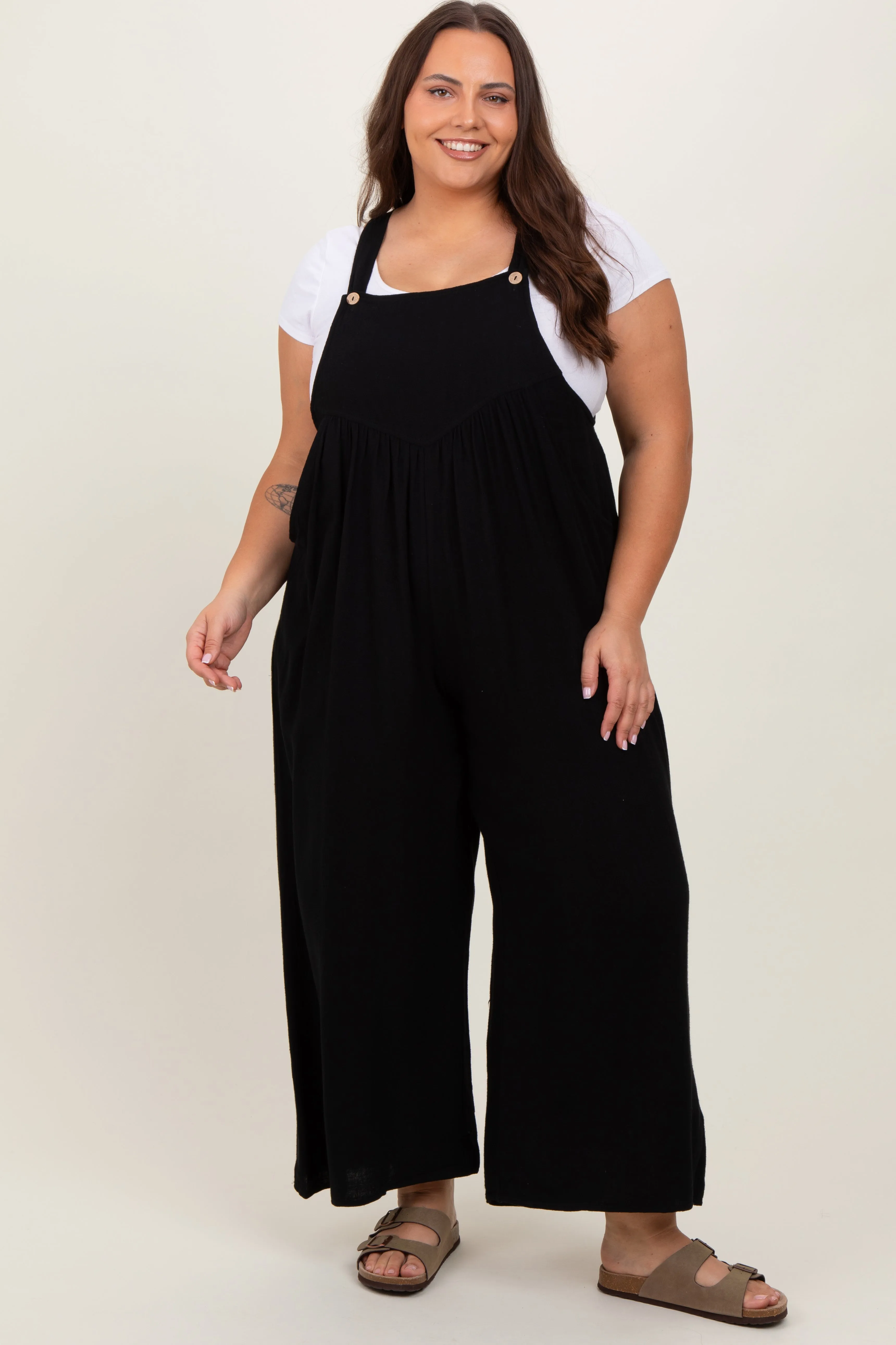 Black Linen Plus Overalls sold by Pinkblush