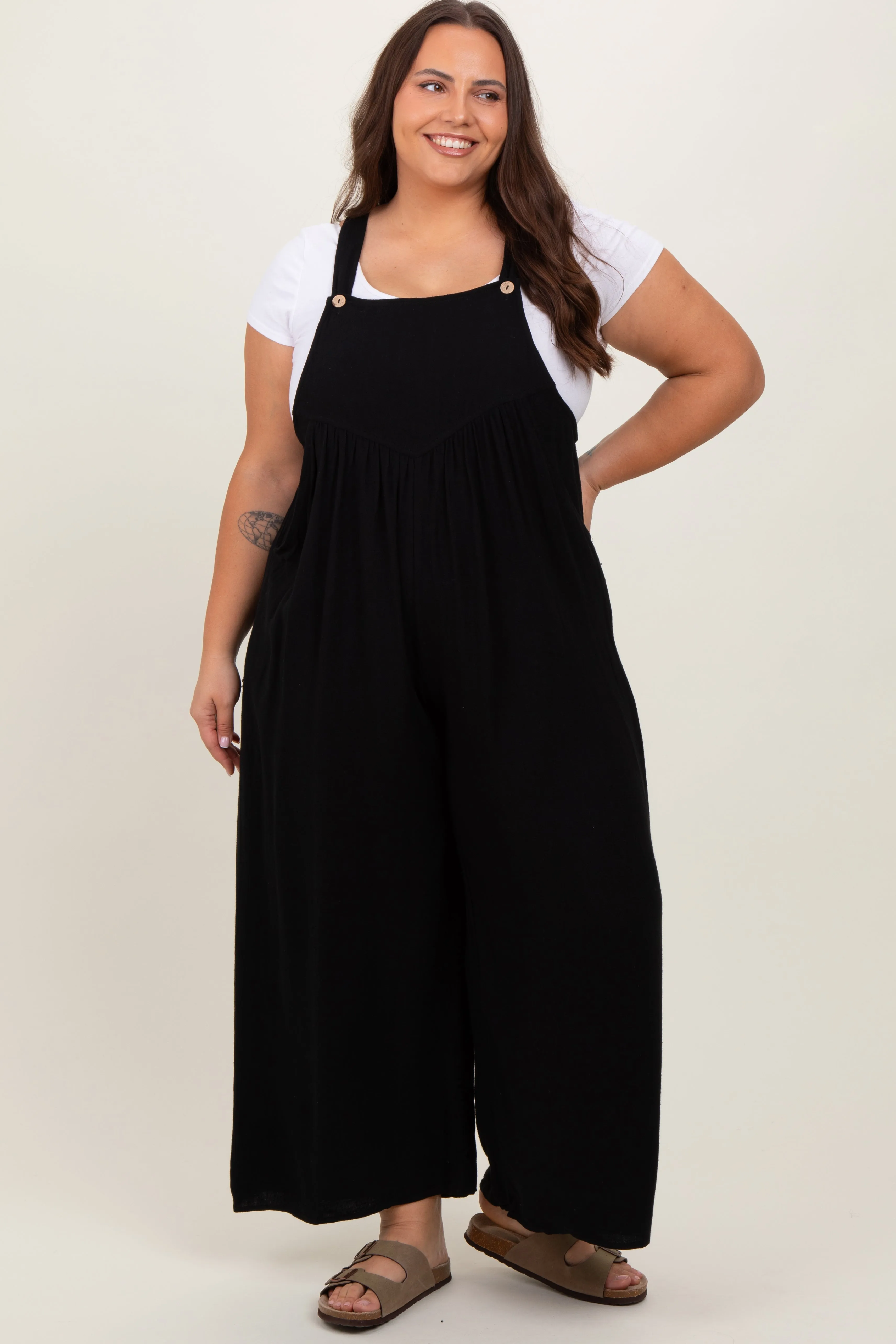 Black Linen Plus Overalls sold by Pinkblush product image thumbnail 2
