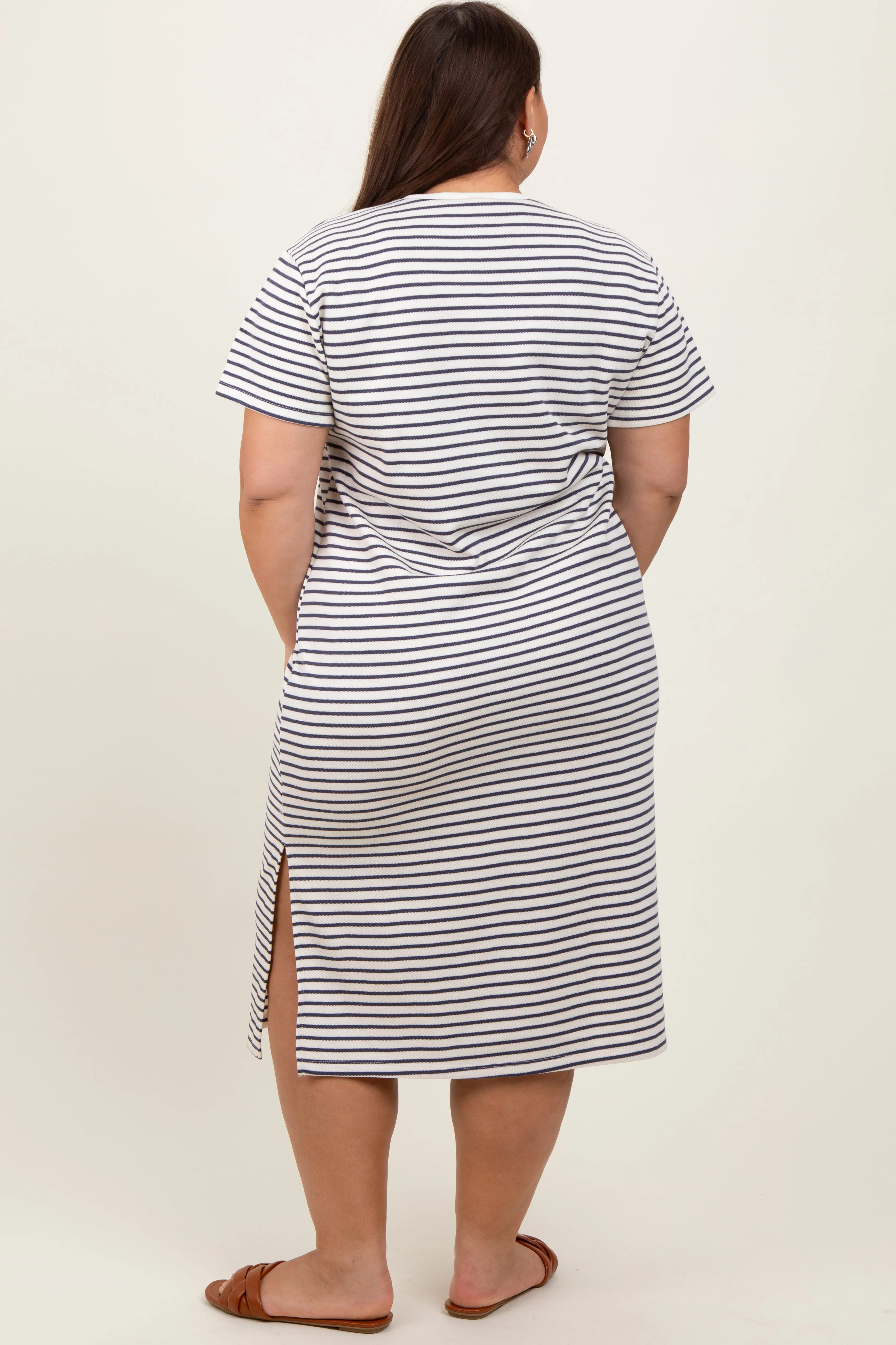 Navy Striped Short Sleeve Plus T-Shirt Midi Dress sold by Pinkblush product image thumbnail 4