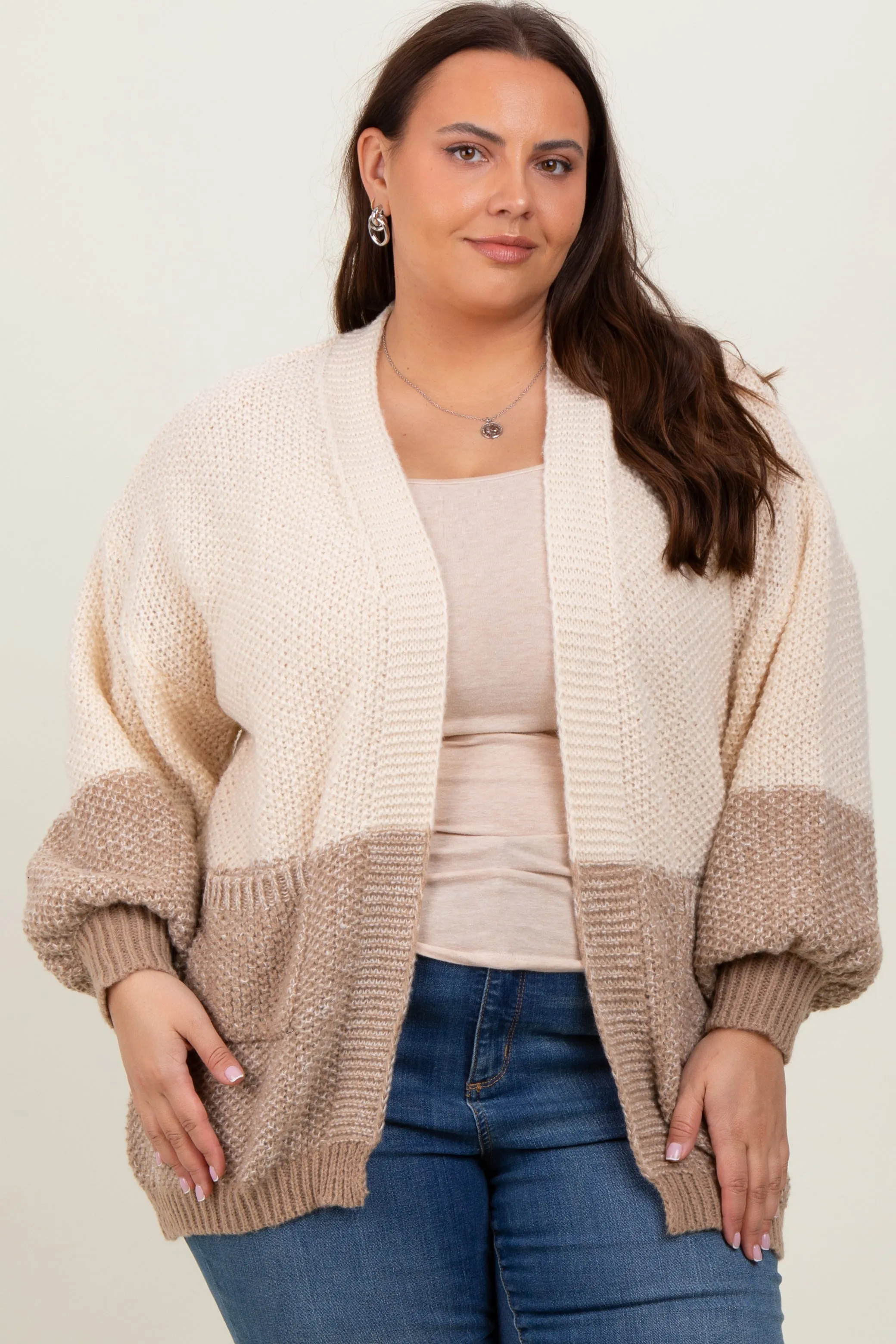 Cream Colorblock Bubble Sleeve Maternity Cardigan sold by Pinkblush