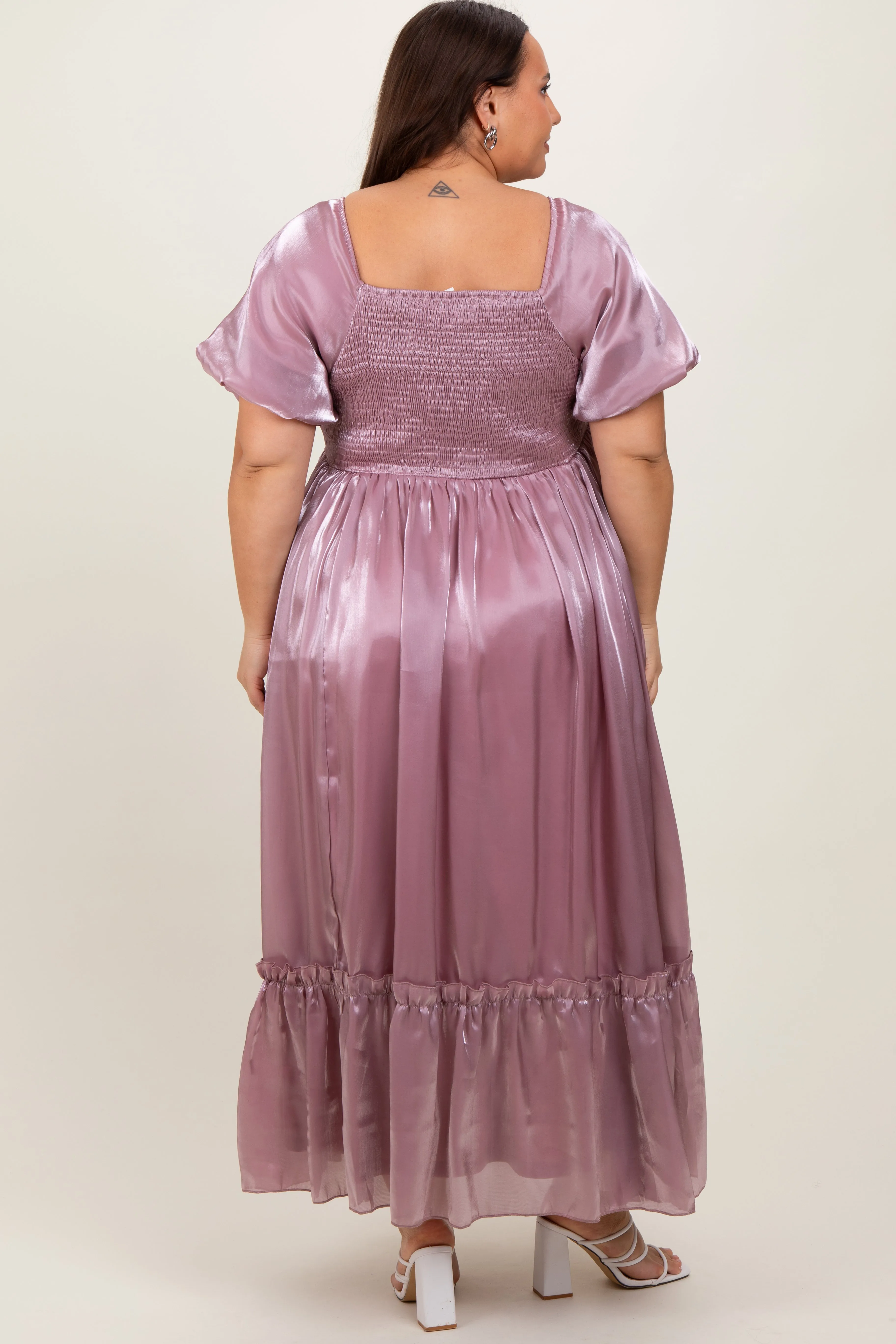 Mauve Puff Sleeve Ruffle Hem Plus Maxi Dress sold by Pinkblush product image thumbnail 4