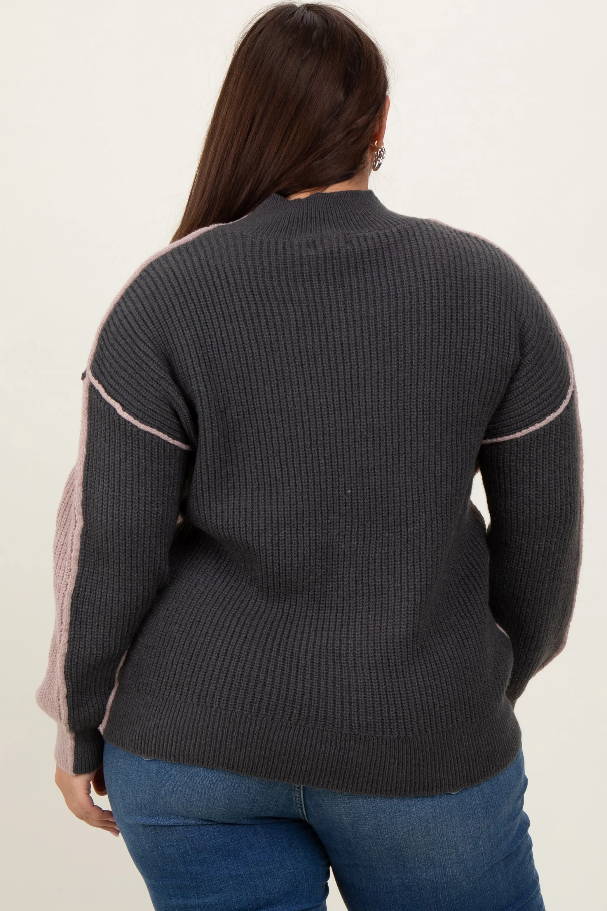 Mocha Mock Neck Colorblock Plus Sweater sold by Pinkblush product image thumbnail 4
