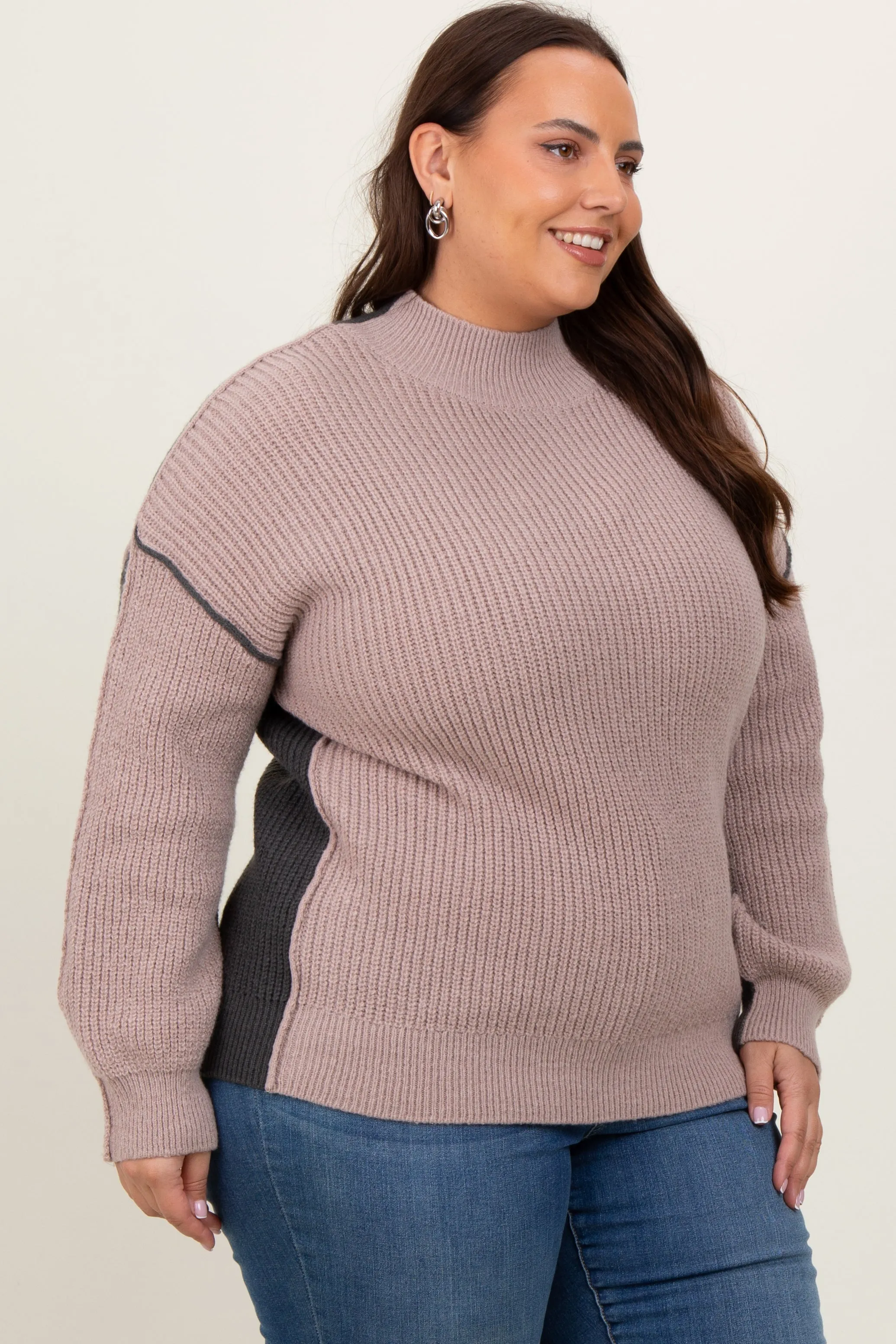 Mocha Mock Neck Colorblock Plus Sweater sold by Pinkblush product image thumbnail 3