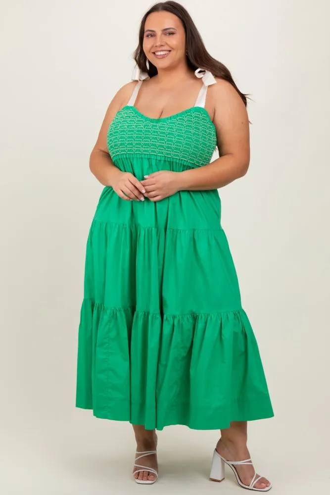 Green Ribbon Strap Tiered Plus Maxi Dress sold by Pinkblush
