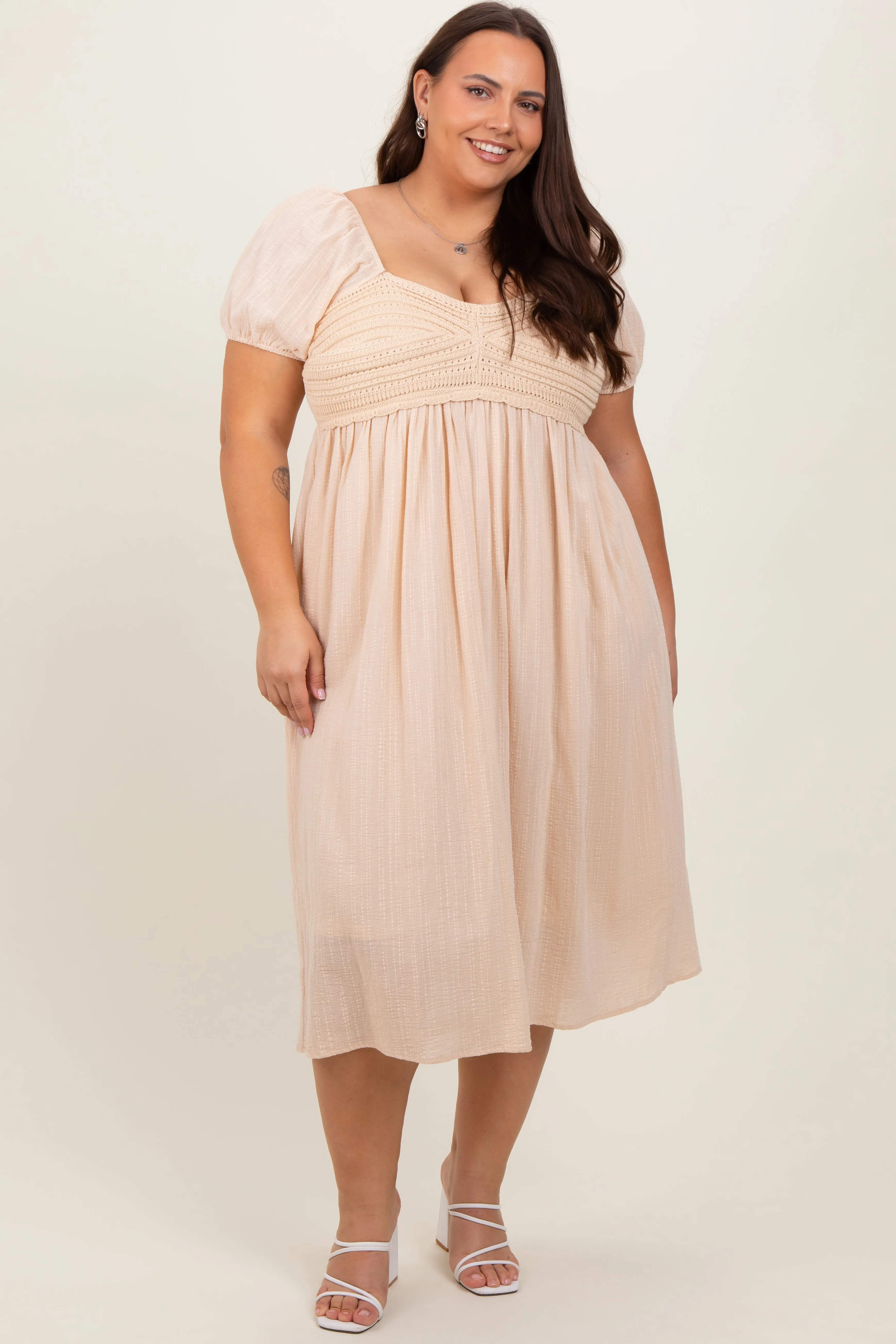 Cream Crochet Bodice Cotton Plus Midi Dress sold by Pinkblush product image thumbnail 2