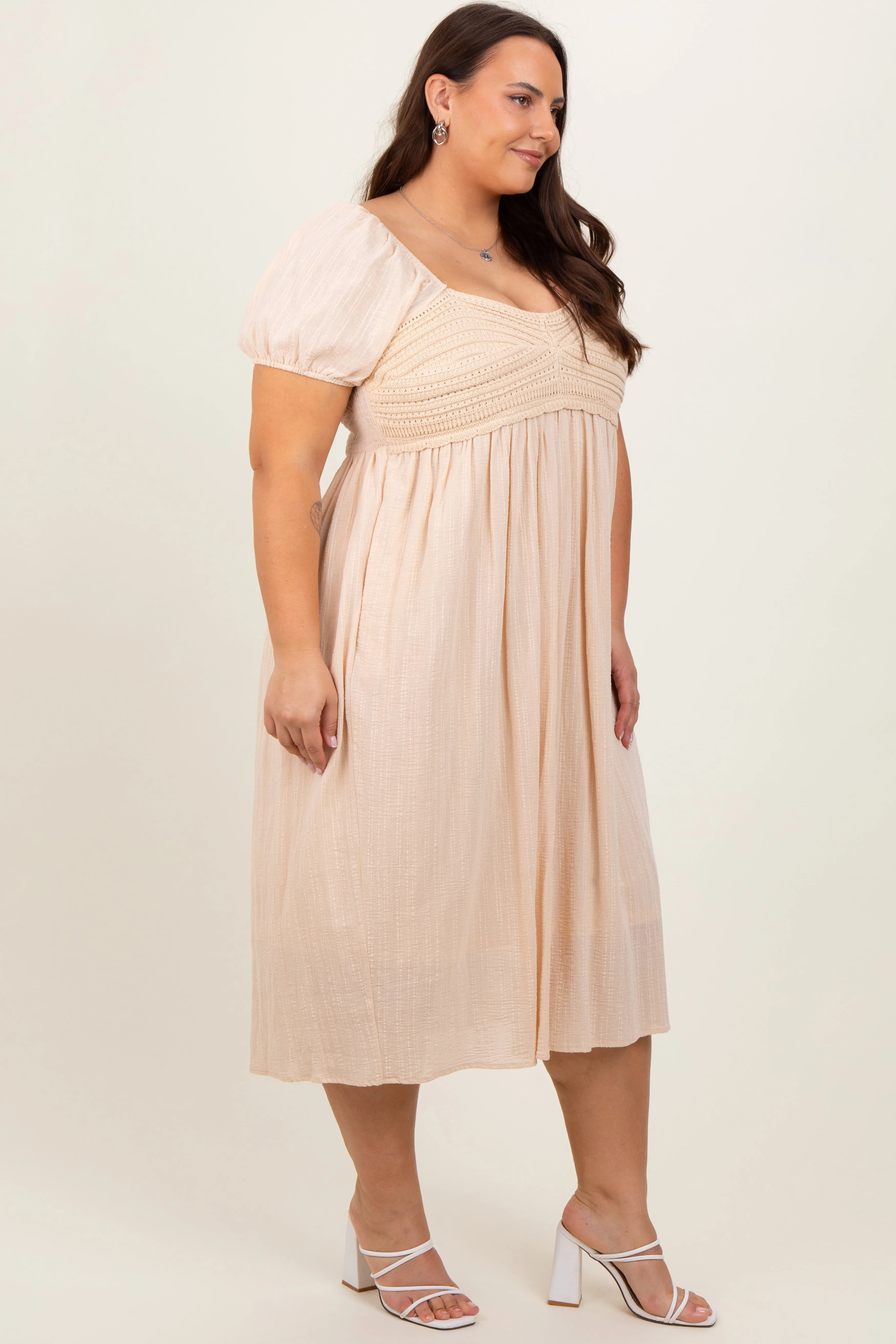 Cream Crochet Bodice Cotton Plus Midi Dress sold by Pinkblush product image thumbnail 3