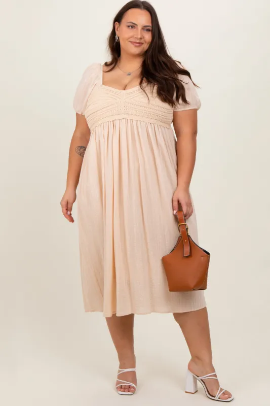Cream Crochet Bodice Cotton Plus Midi Dress sold by Pinkblush