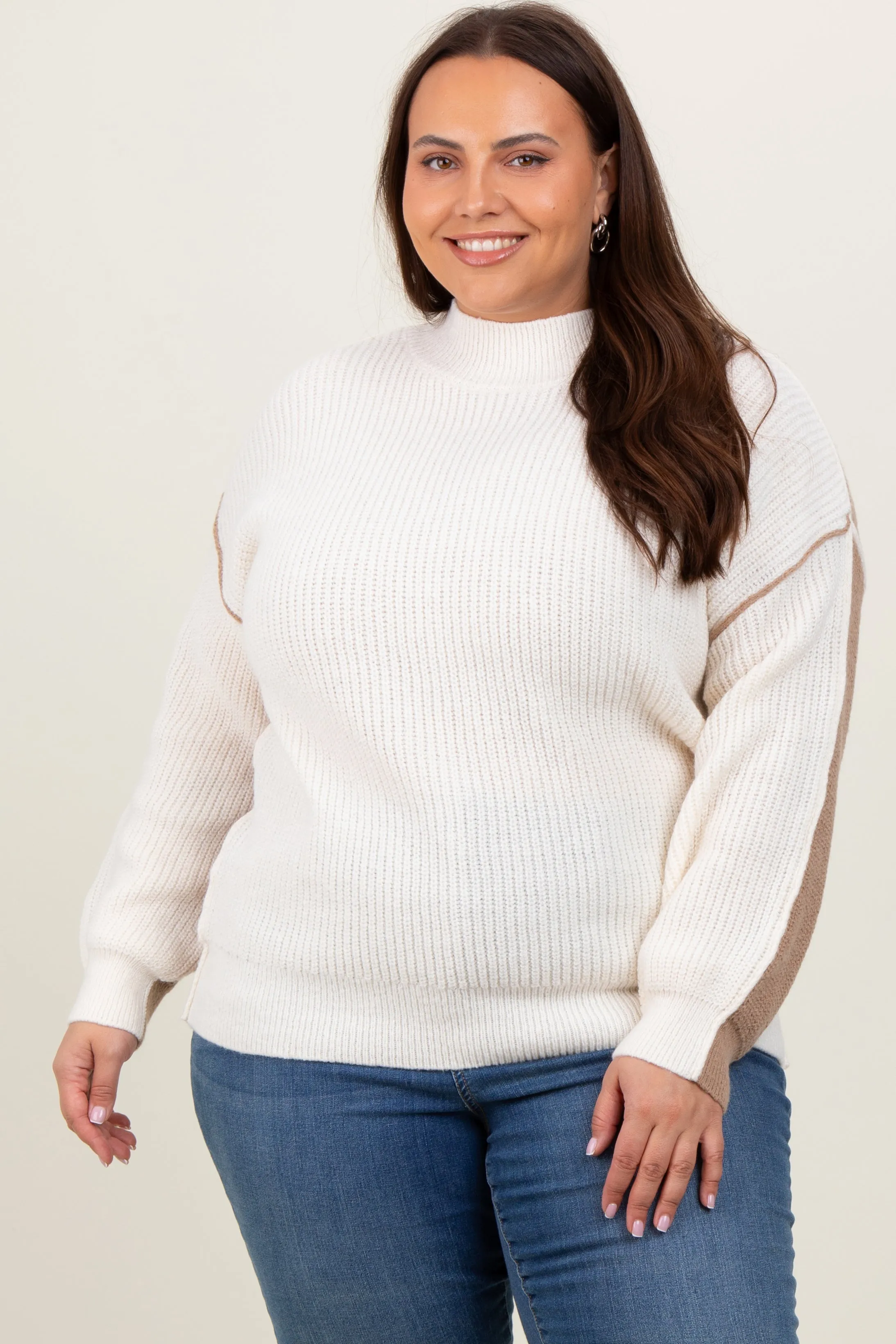 Ivory Mock Neck Colorblock Plus Sweater sold by Pinkblush product image thumbnail 2