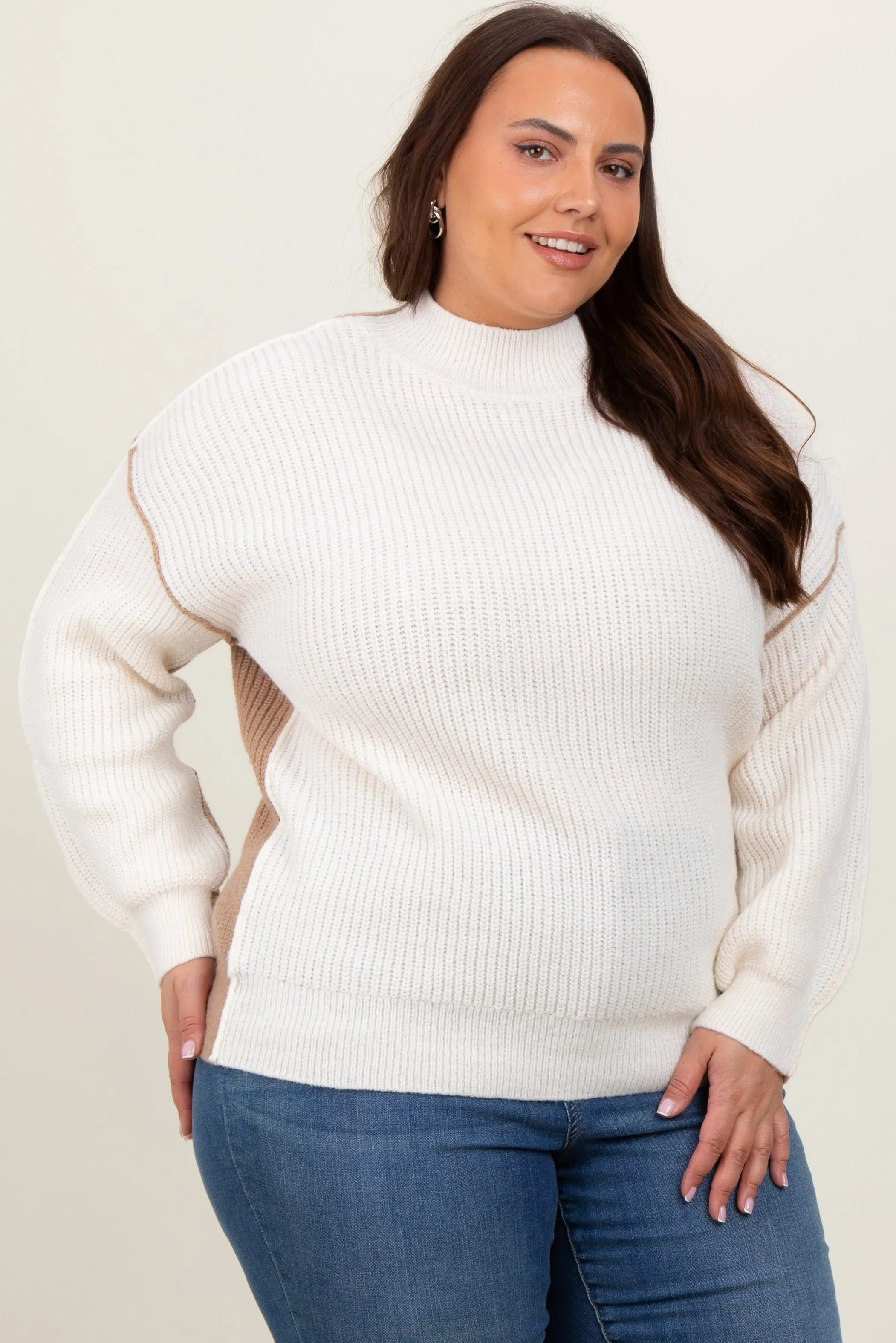Ivory Mock Neck Colorblock Plus Sweater sold by Pinkblush product image thumbnail 3