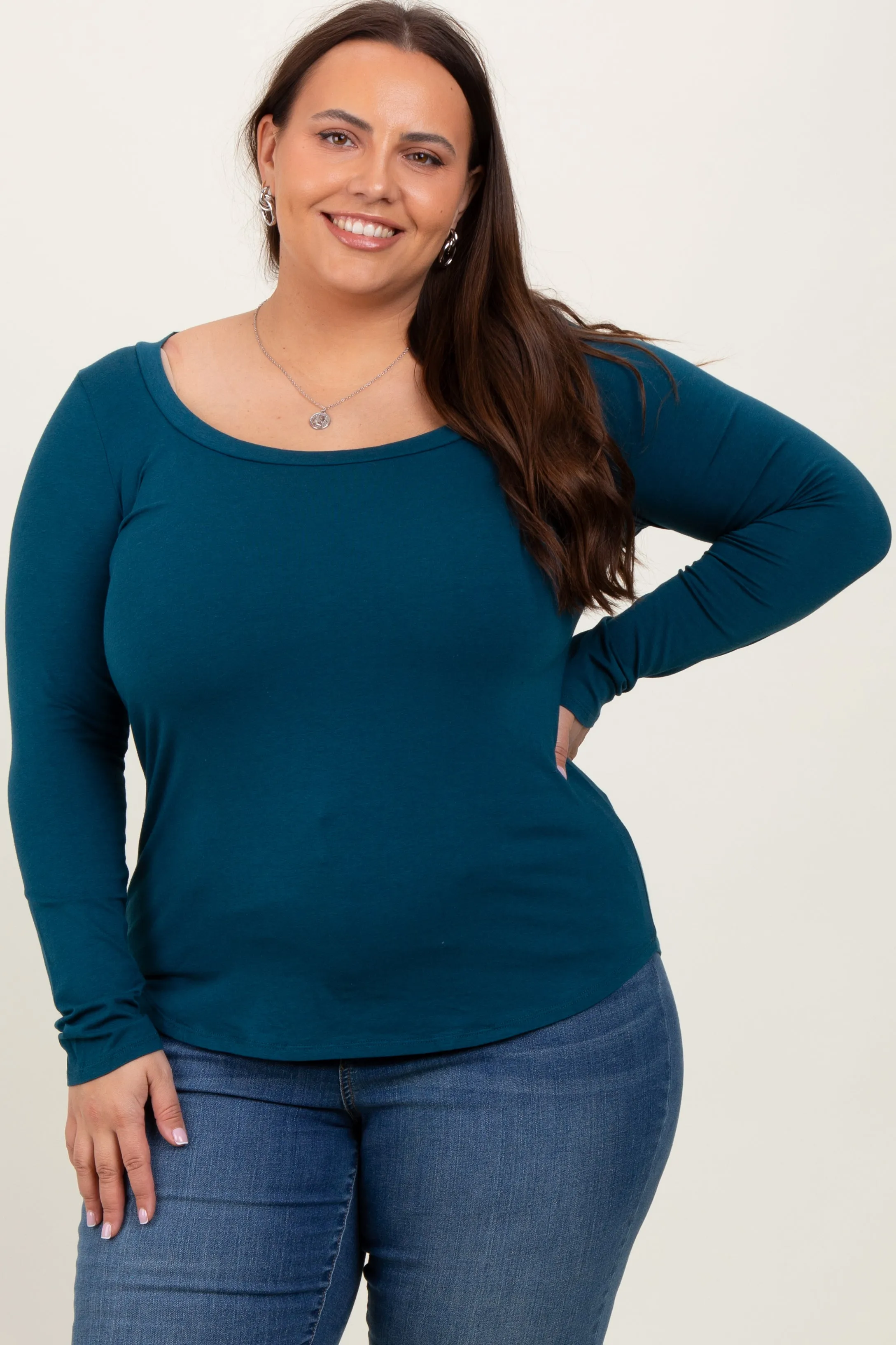 Dark Teal Basic Long Sleeve Plus Top sold by Pinkblush product image thumbnail 2