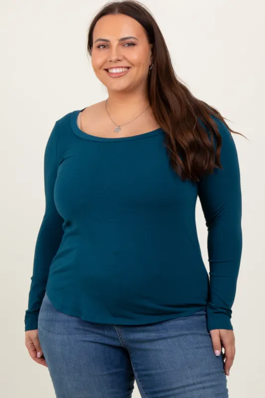 Dark Teal Basic Long Sleeve Plus Top sold by Pinkblush