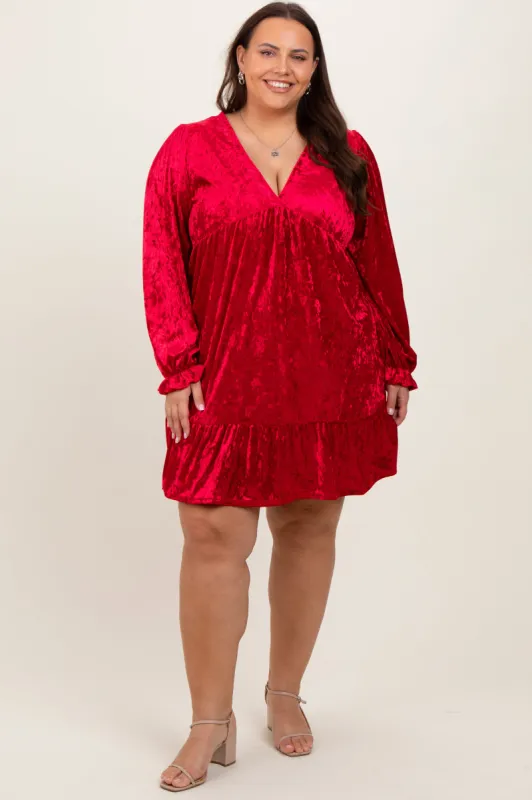 Red Velvet Long Sleeve Plus Dress sold by Pinkblush