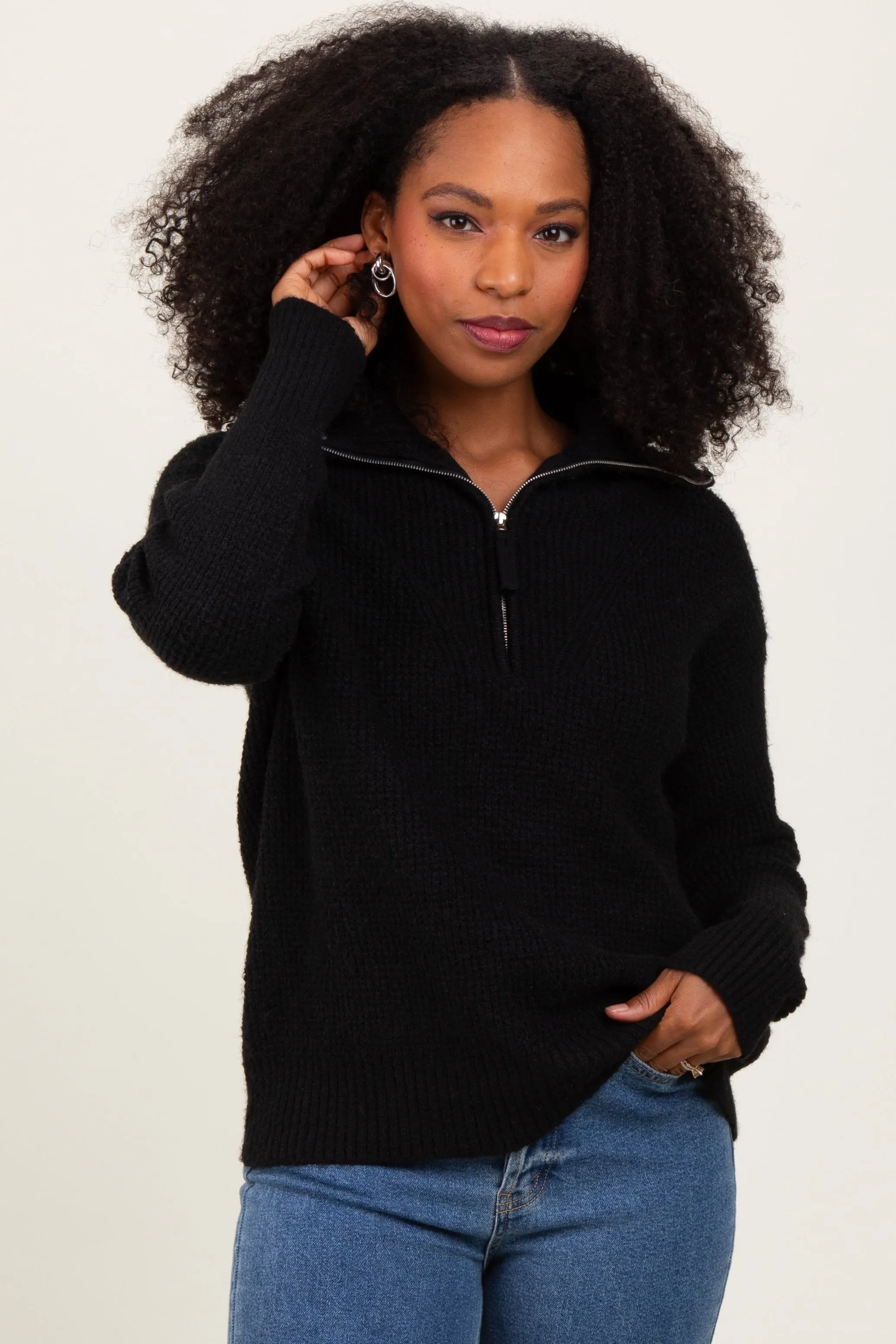 Black Half Zip Pullover Sweater sold by Pinkblush product image thumbnail 2