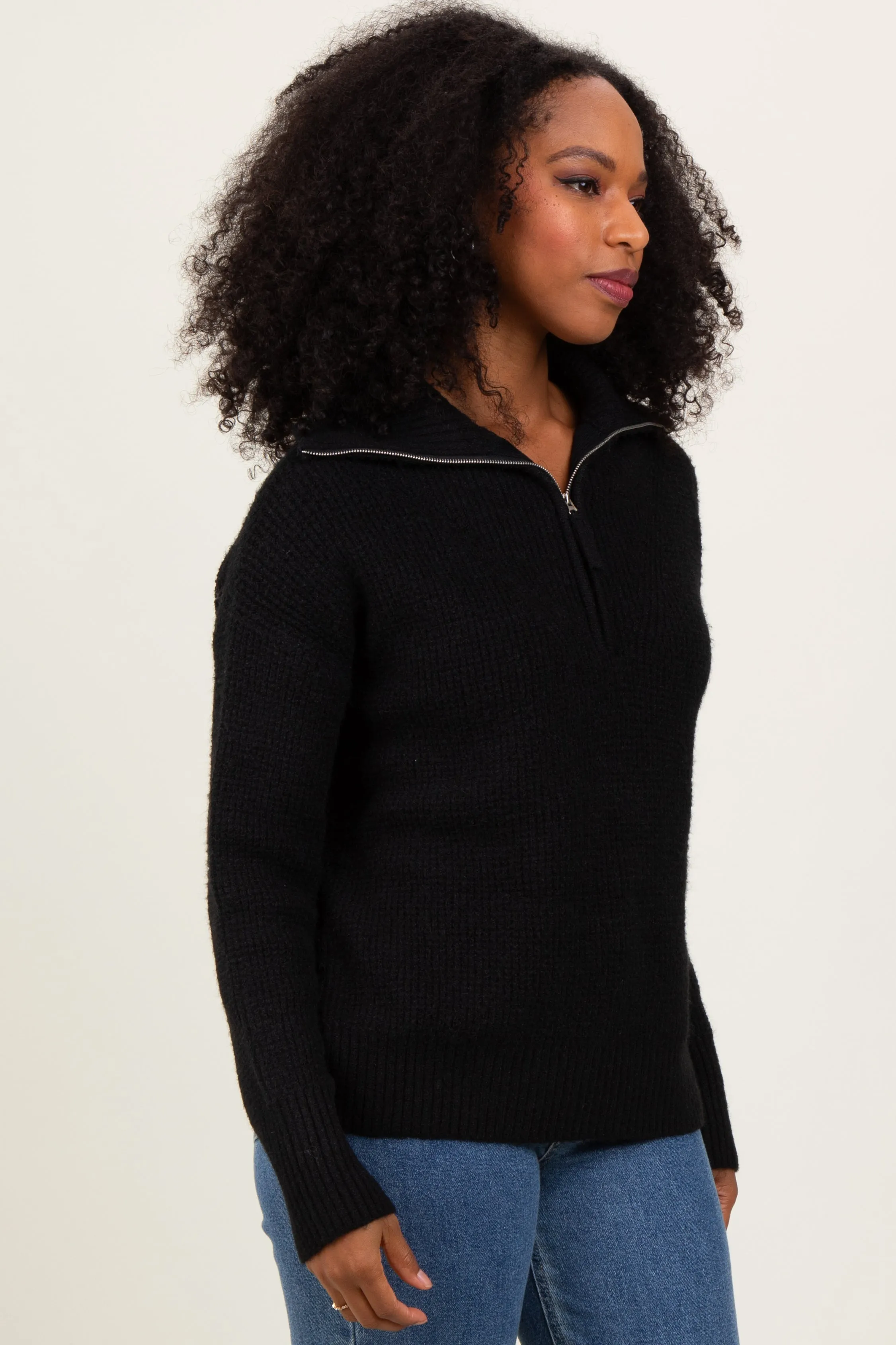 Black Half Zip Pullover Sweater sold by Pinkblush product image thumbnail 3