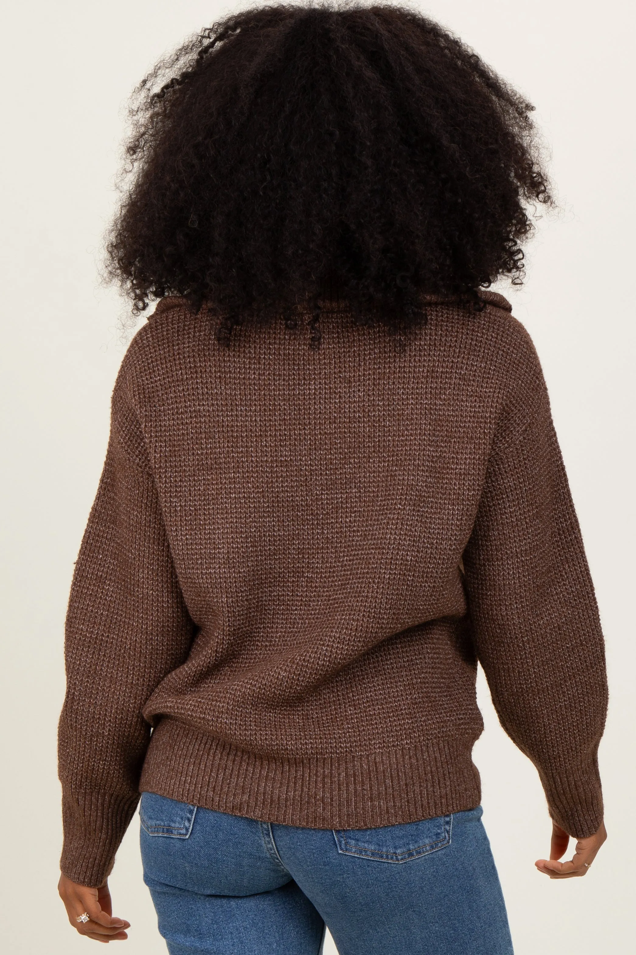 Brown Half Zip Pullover Sweater sold by Pinkblush product image thumbnail 4