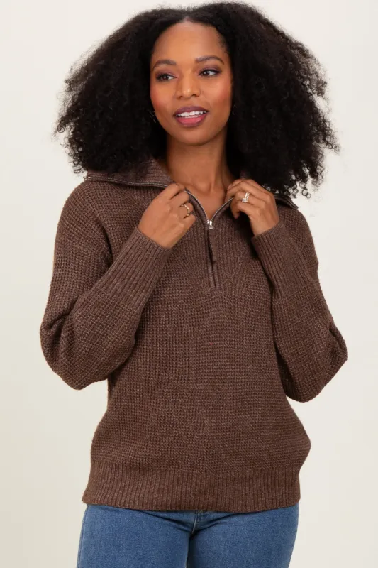 Brown Half Zip Pullover Sweater sold by Pinkblush