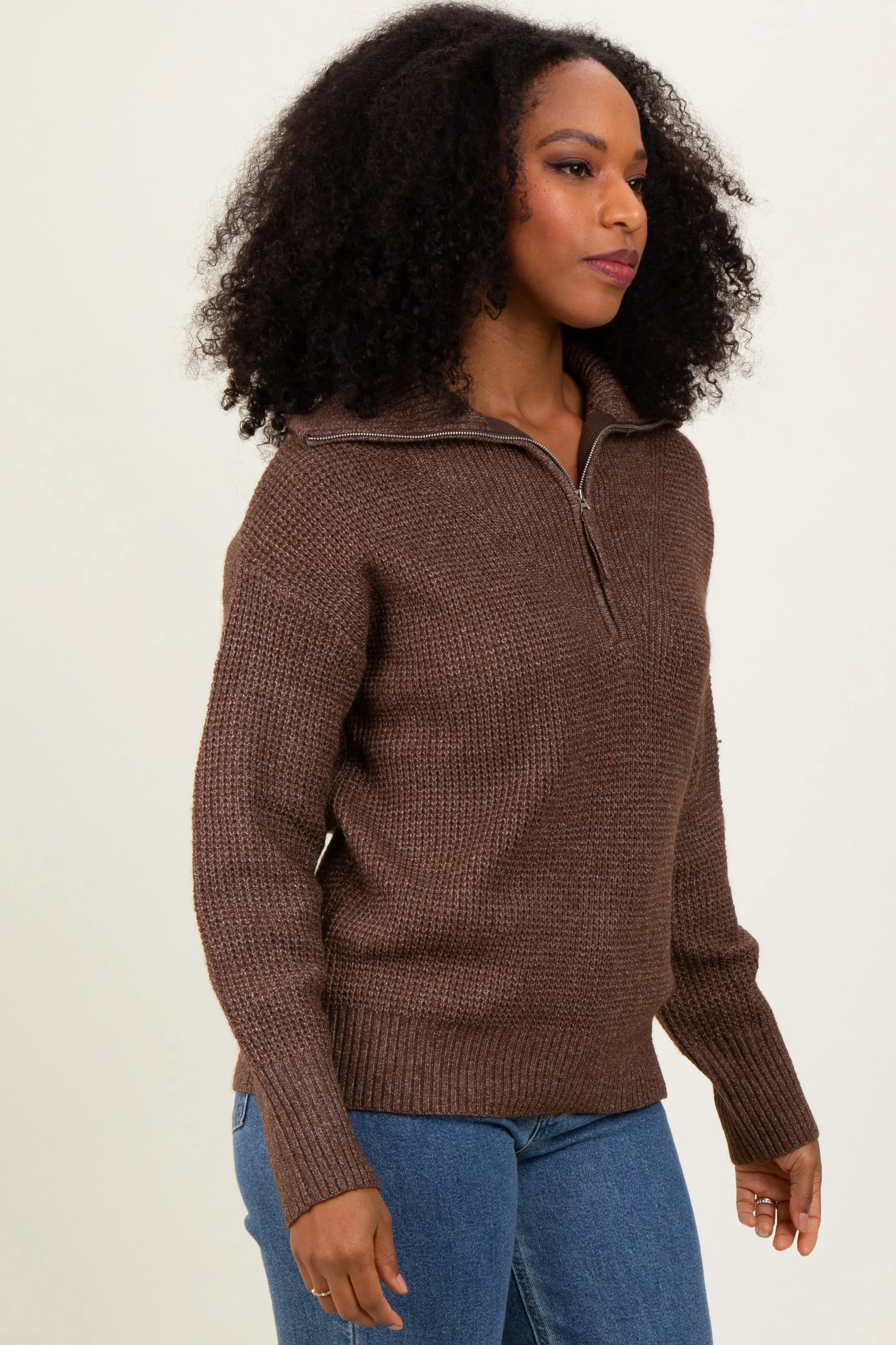Brown Half Zip Pullover Sweater sold by Pinkblush product image thumbnail 3