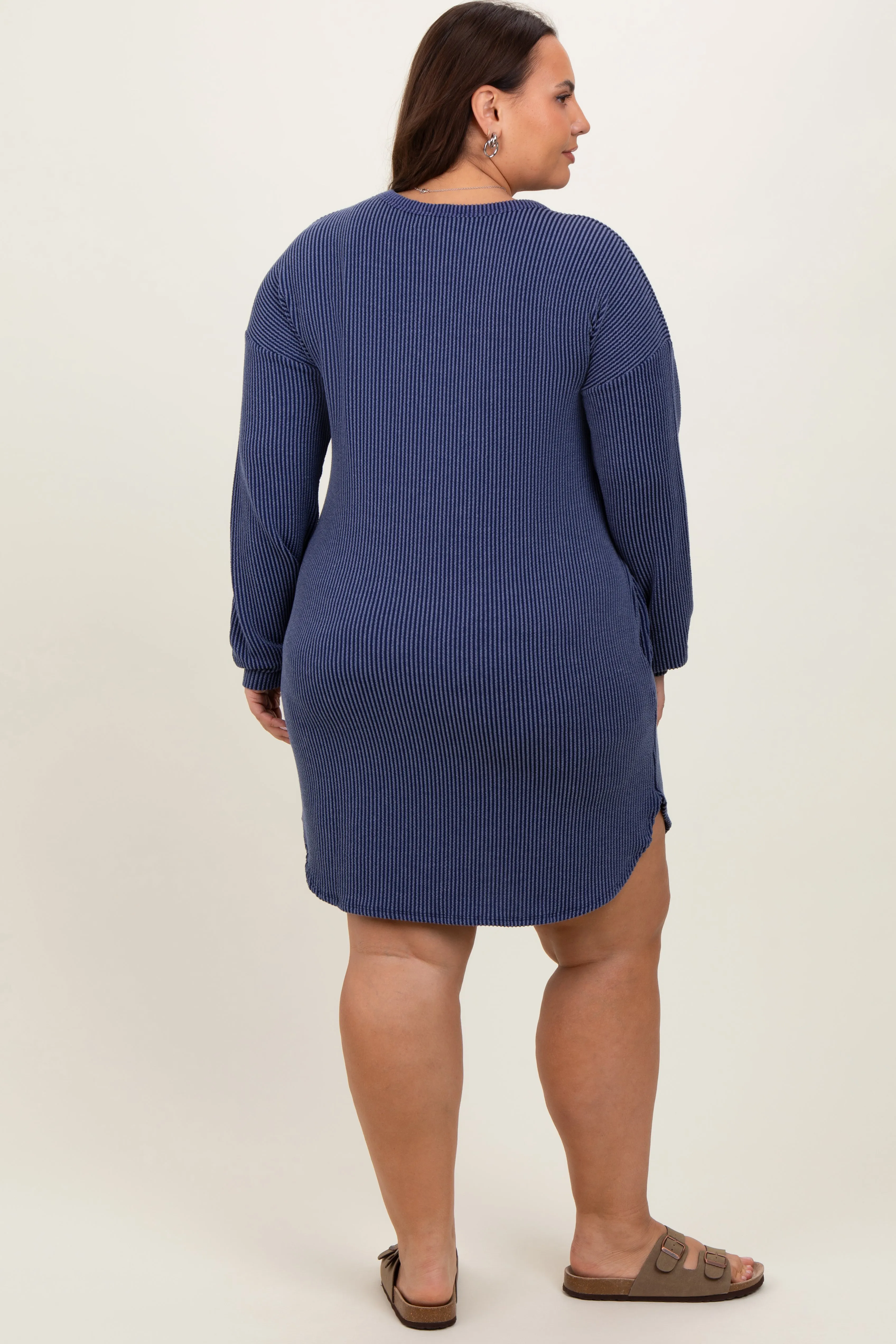 Navy Rib Knit Long Sleeve Plus Dress sold by Pinkblush product image thumbnail 4