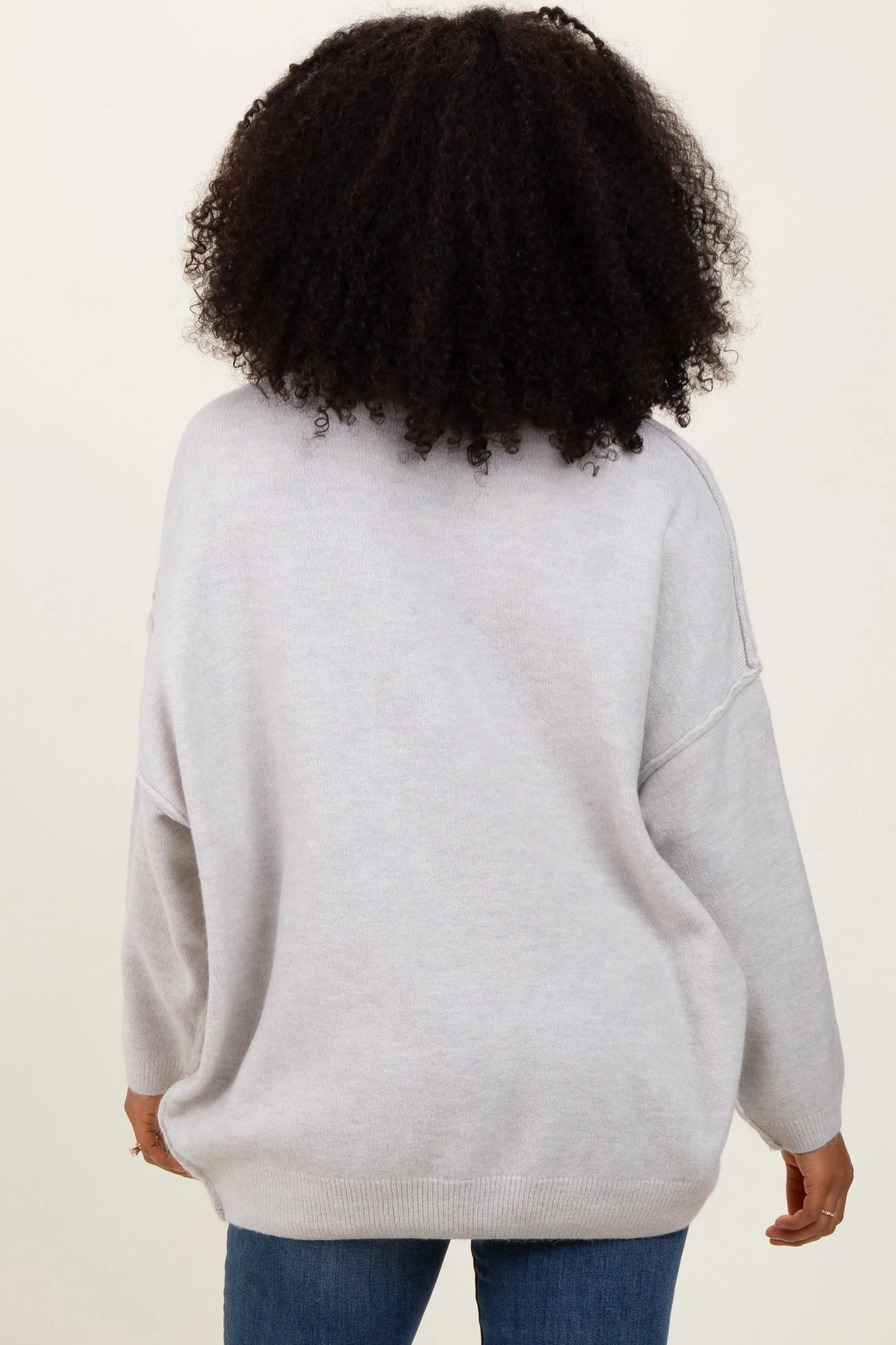 Light Grey Oversized Crewneck Melange Knit Sweater sold by Pinkblush product image thumbnail 4