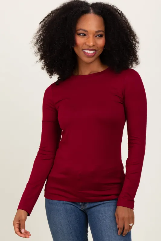 Burgundy Basic Long Sleeve Top sold by Pinkblush