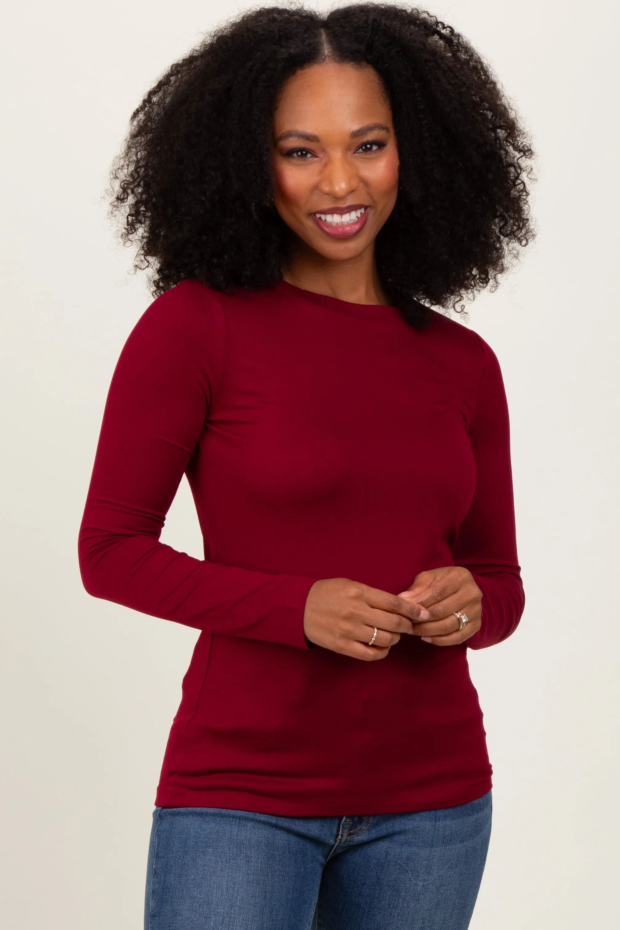 Burgundy Basic Long Sleeve Top sold by Pinkblush product image thumbnail 2