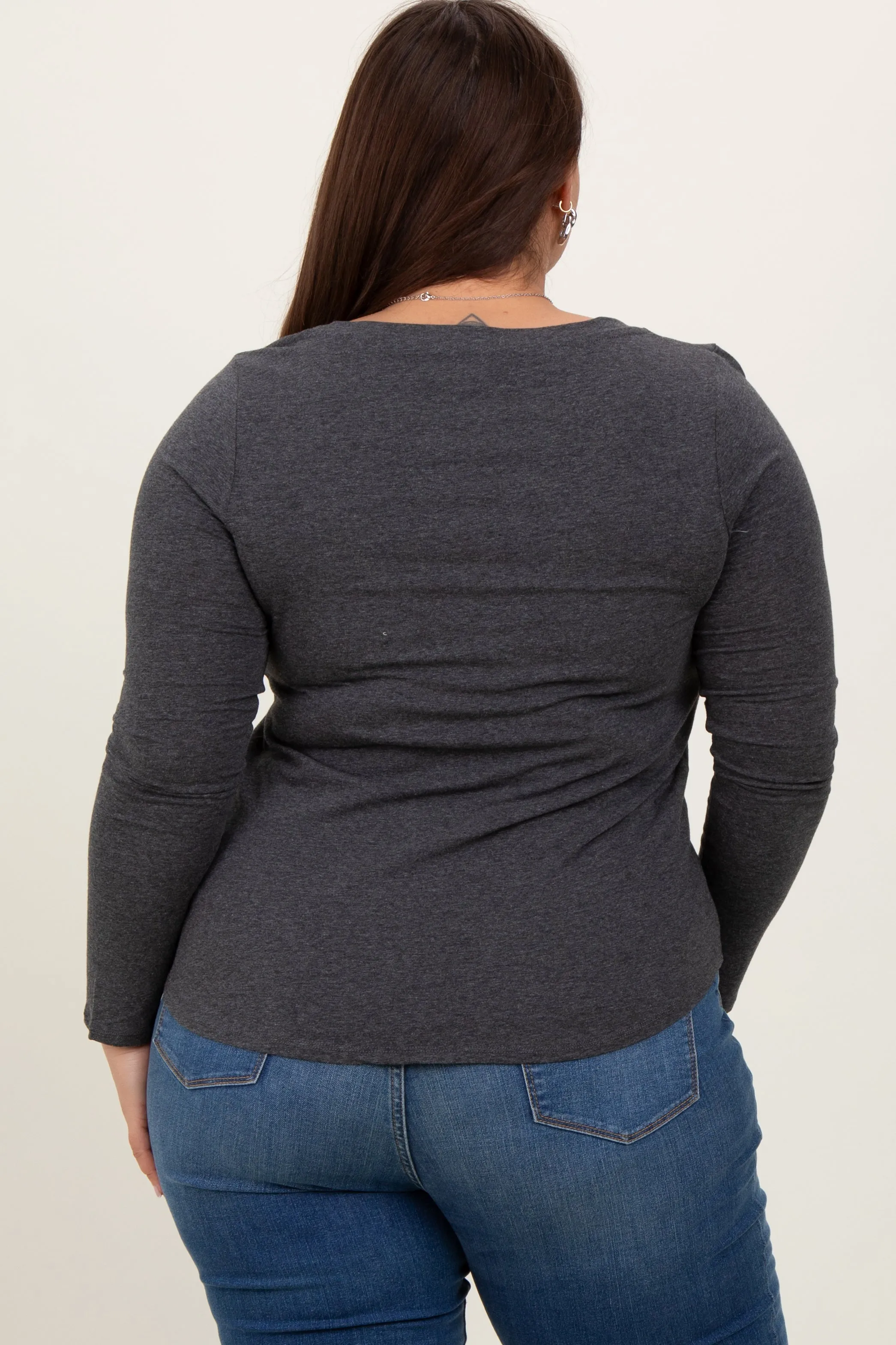 Charcoal Basic Long Sleeve Plus Top sold by Pinkblush product image thumbnail 3