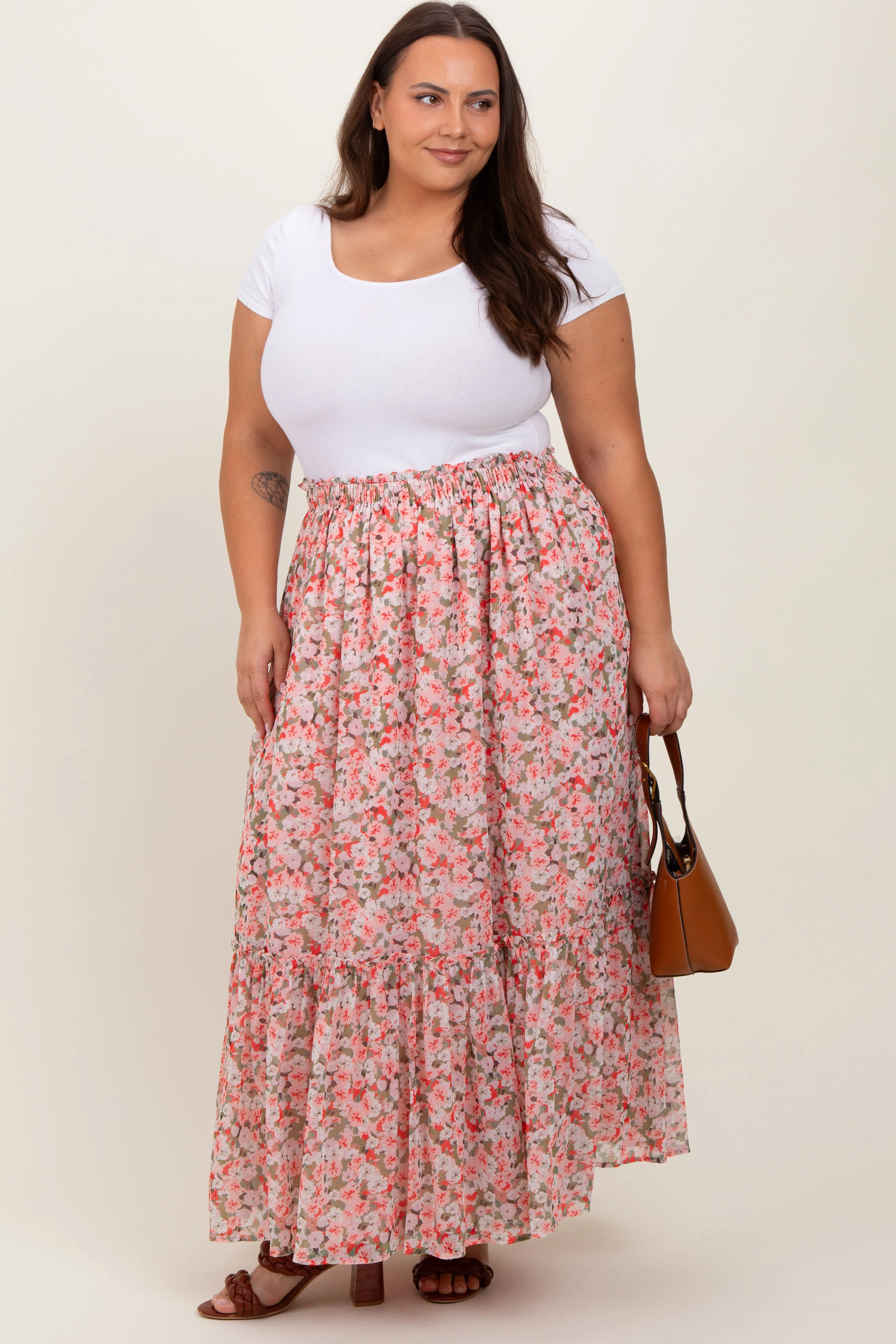 Pink Smocked Waist Tiered Plus Maxi Skirt sold by Pinkblush product image thumbnail 2