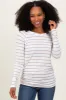 White Striped Ruched Side Long Sleeve Top sold by Pinkblush