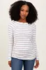 White Striped Ruched Side Long Sleeve Top sold by Pinkblush