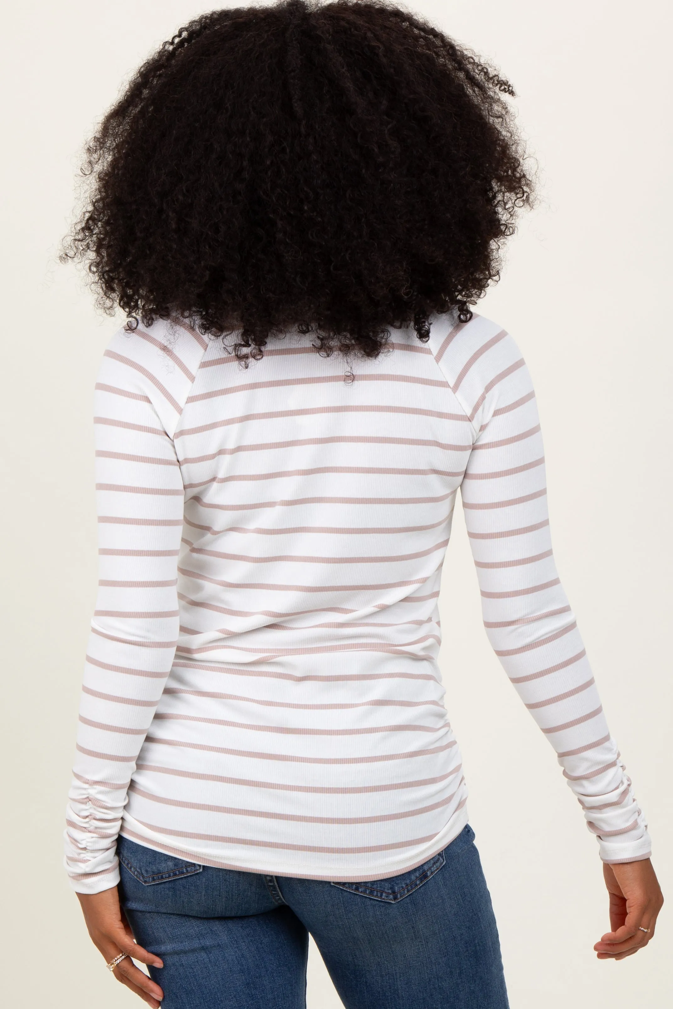 White Striped Ruched Side Long Sleeve Top sold by Pinkblush product image thumbnail 3