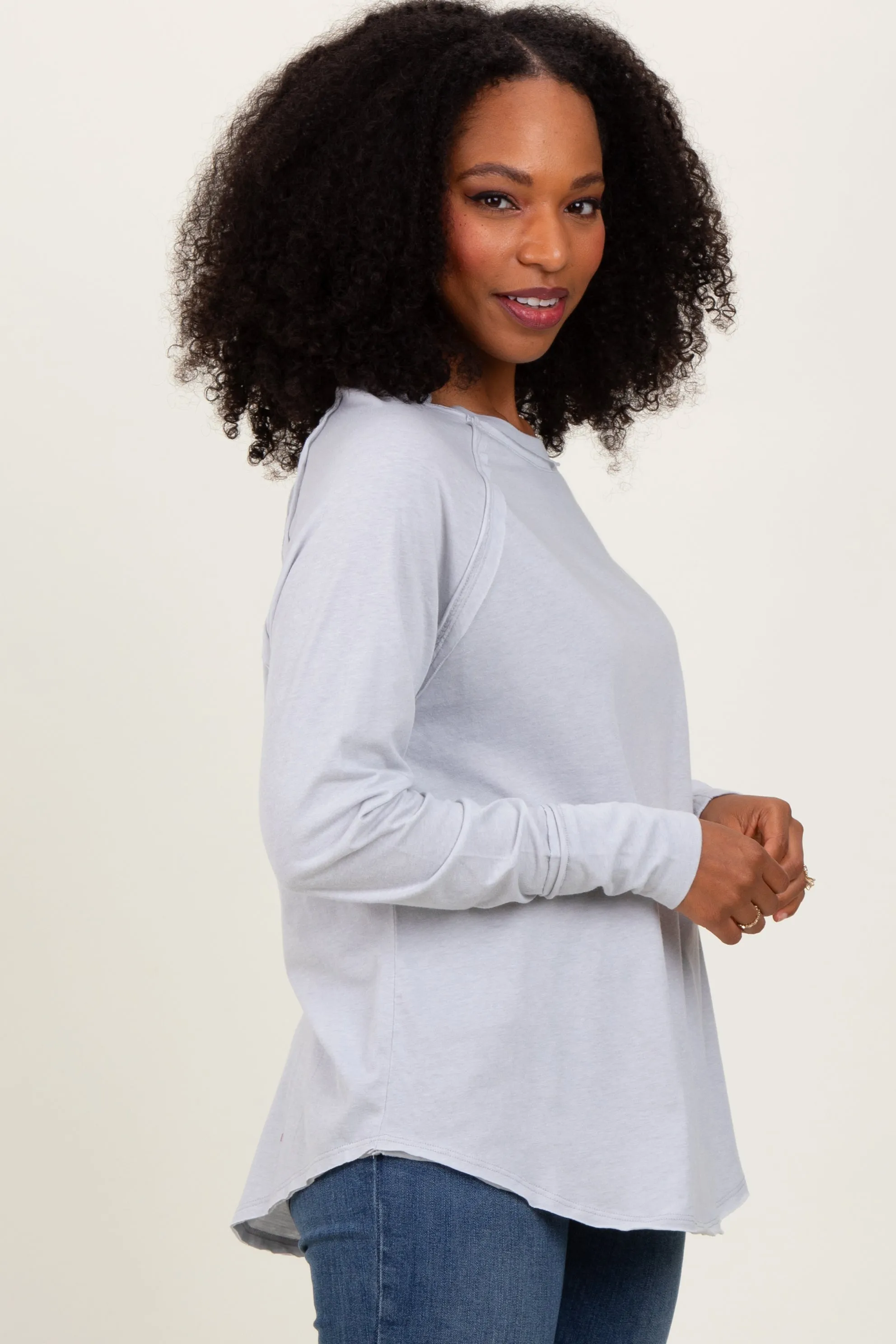 Heather Grey Exposed Seam Long Sleeve Top sold by Pinkblush product image thumbnail 3