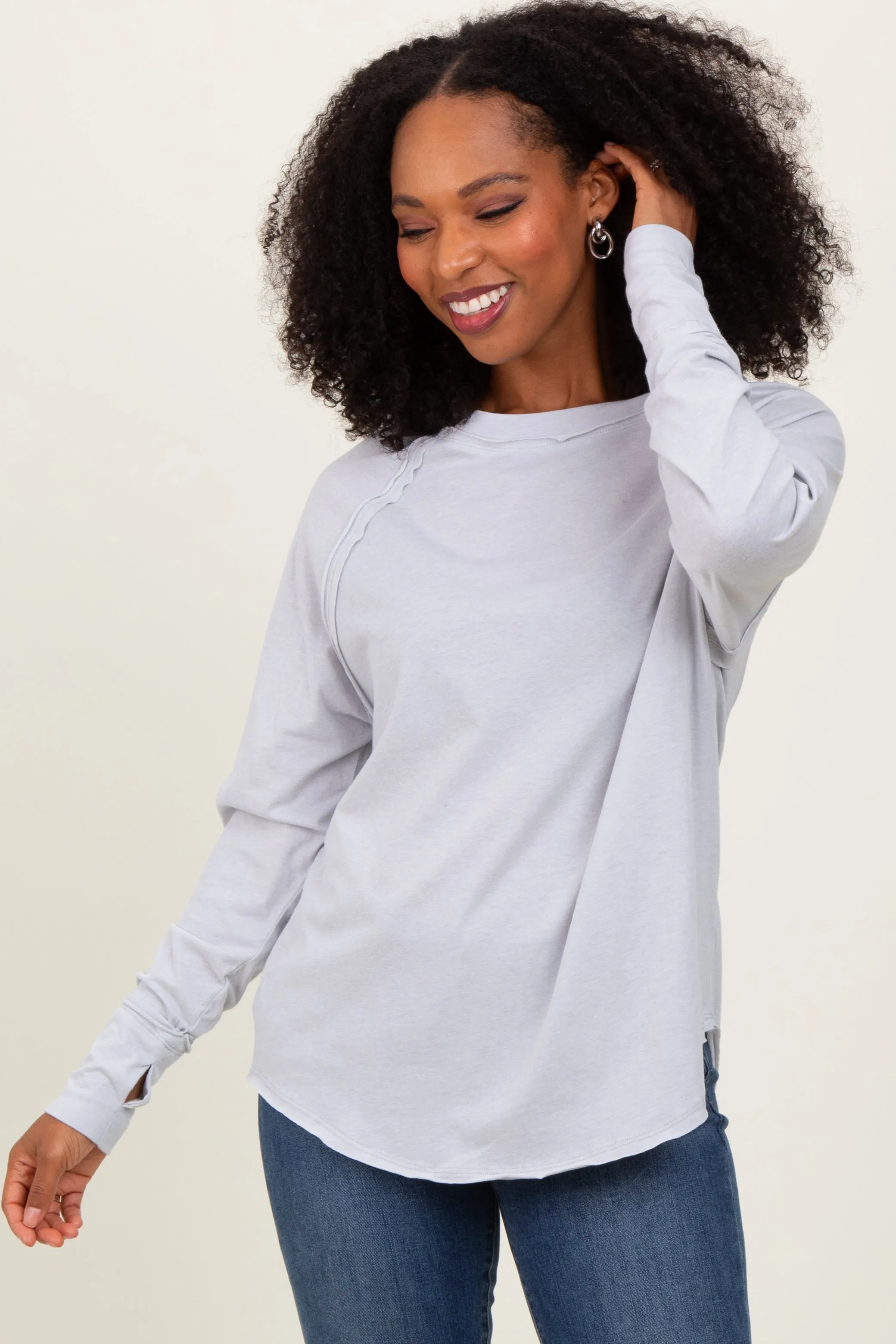Heather Grey Exposed Seam Long Sleeve Top sold by Pinkblush