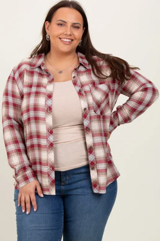 Burgundy Flannel Plaid Button Up Top sold by Pinkblush