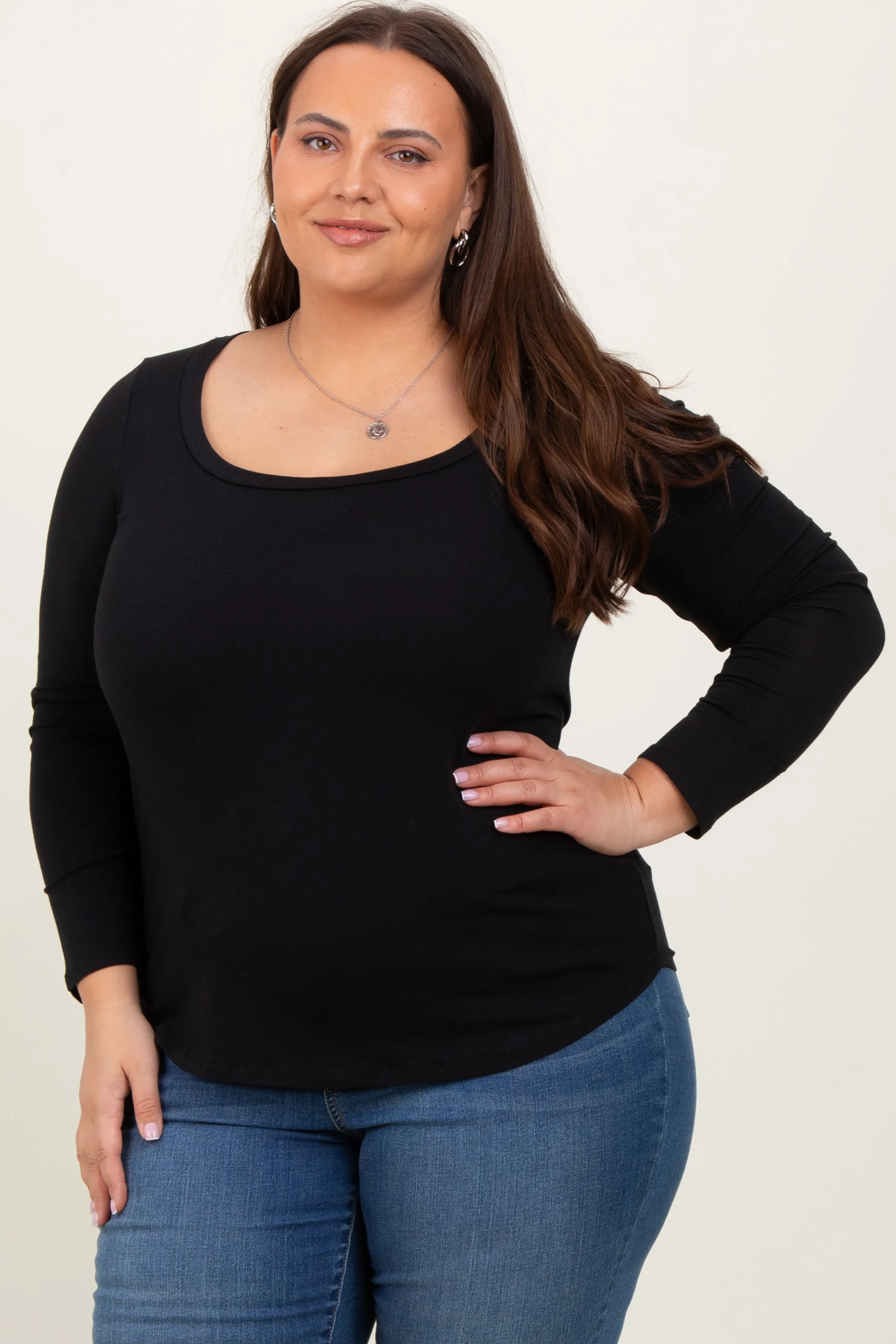 Black Basic Long Sleeve Plus Top sold by Pinkblush product image thumbnail 2