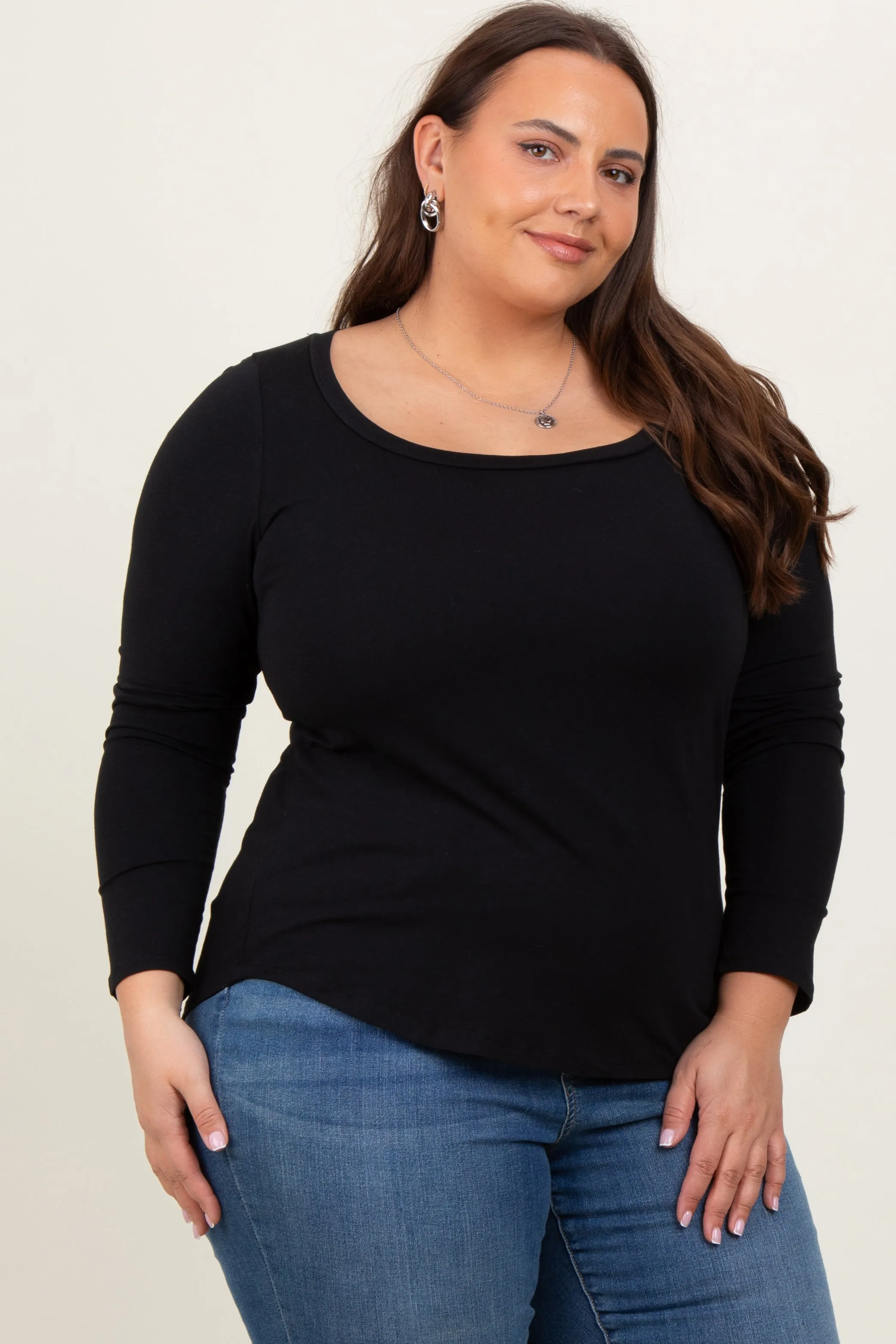 Black Basic Long Sleeve Plus Top sold by Pinkblush product image thumbnail 3