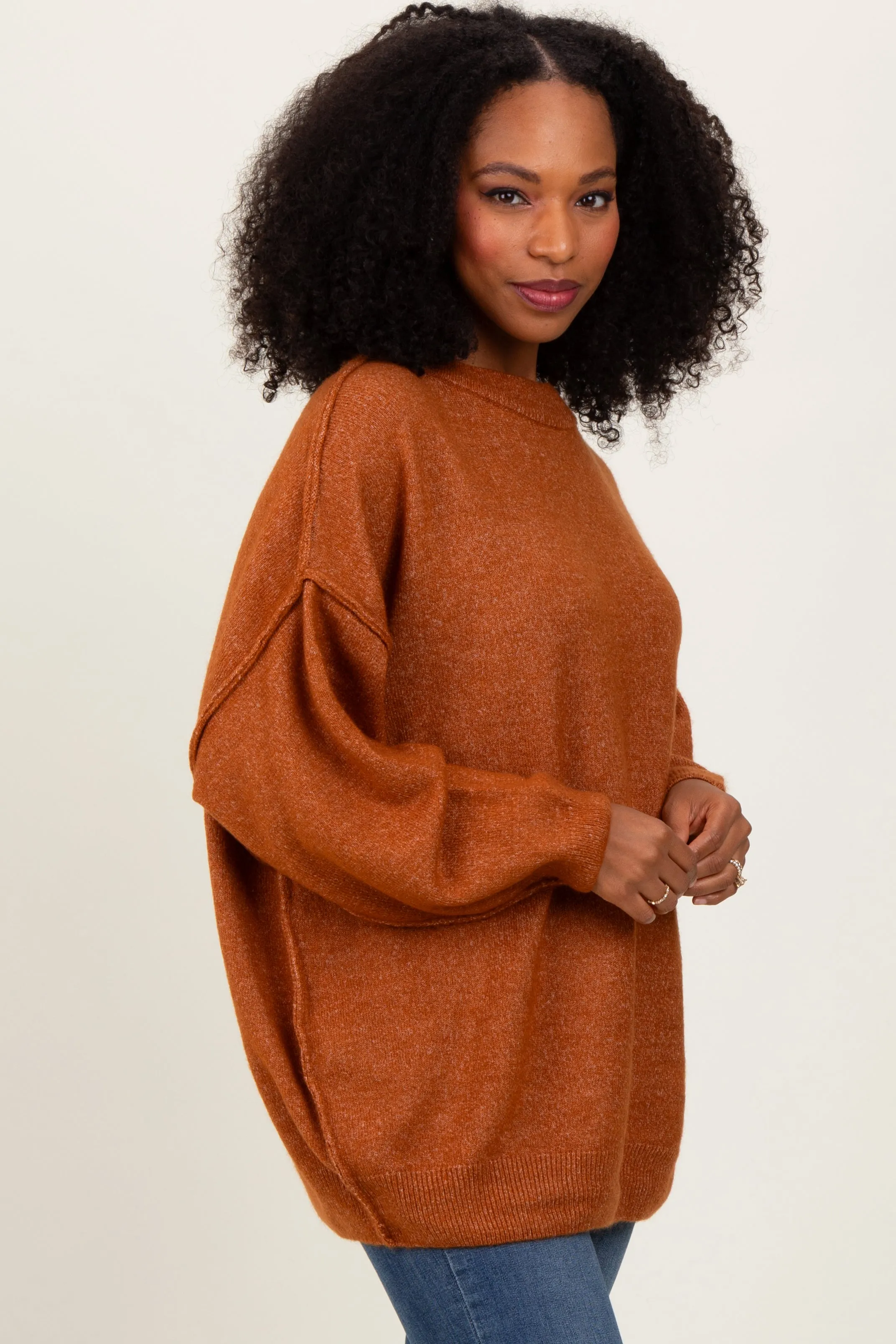 Camel Oversized Crewneck Melange Knit Sweater sold by Pinkblush product image thumbnail 3