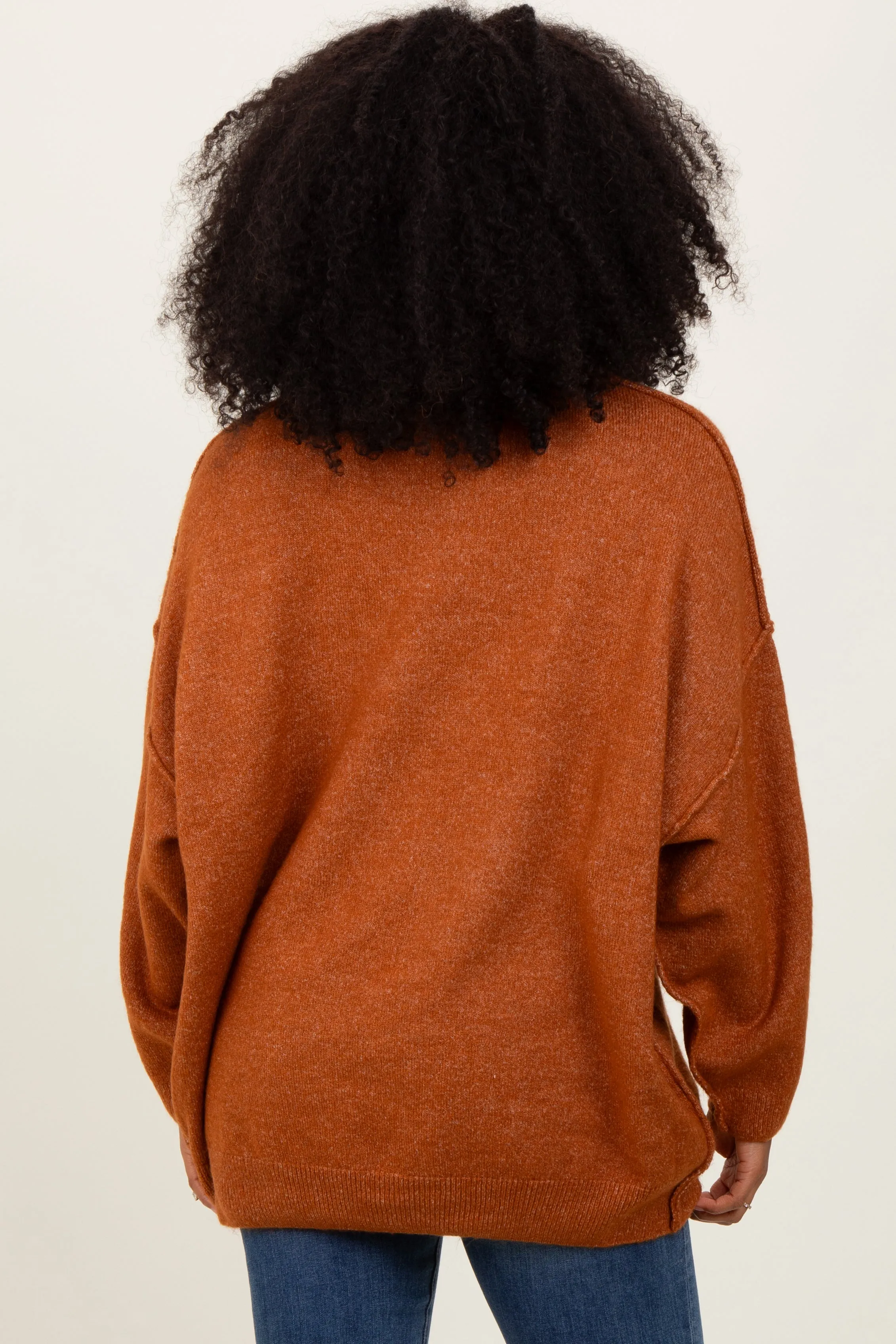 Camel Oversized Crewneck Melange Knit Sweater sold by Pinkblush product image thumbnail 4