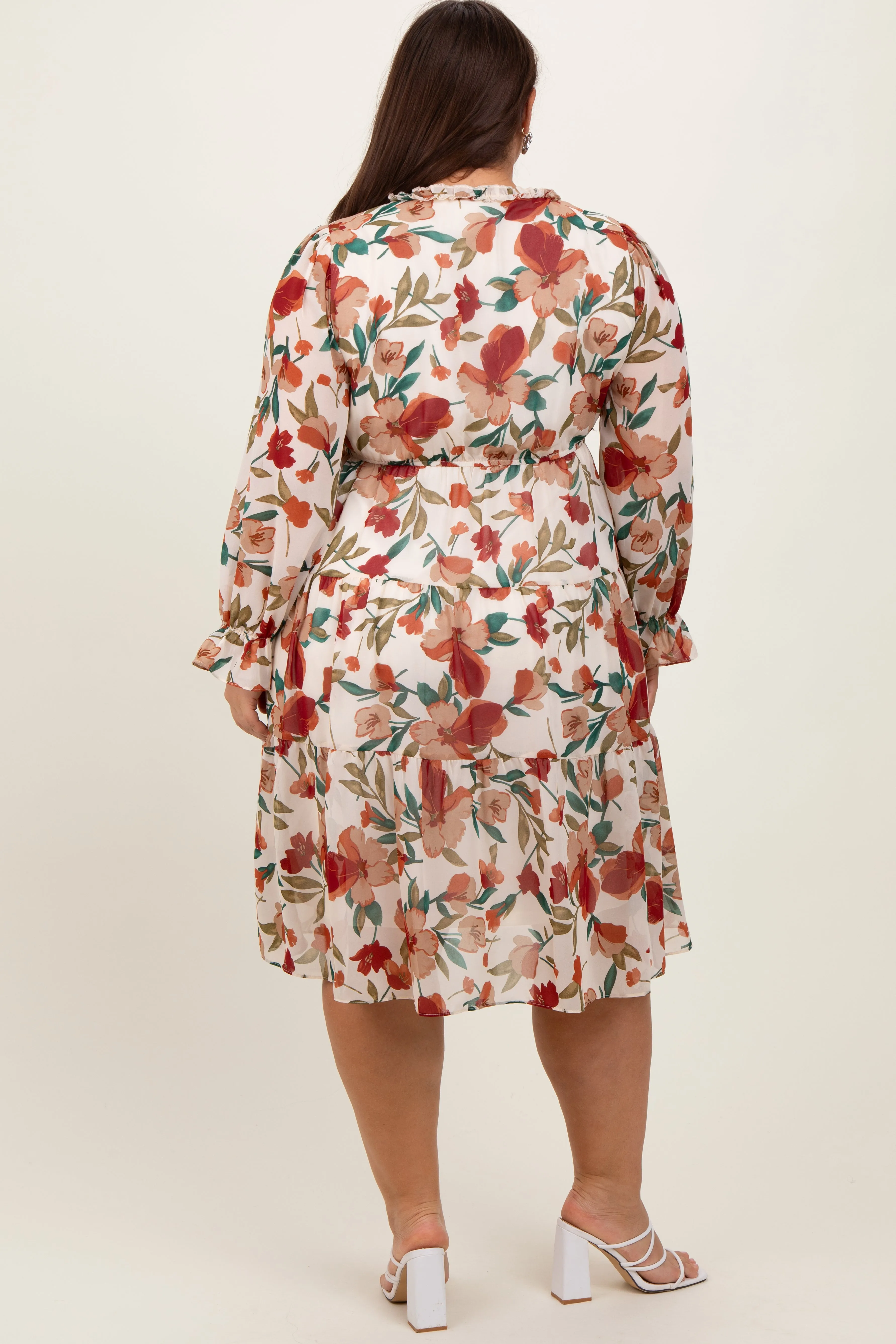 Ivory Floral Ruffle V-Neck Plus Dress sold by Pinkblush product image thumbnail 4