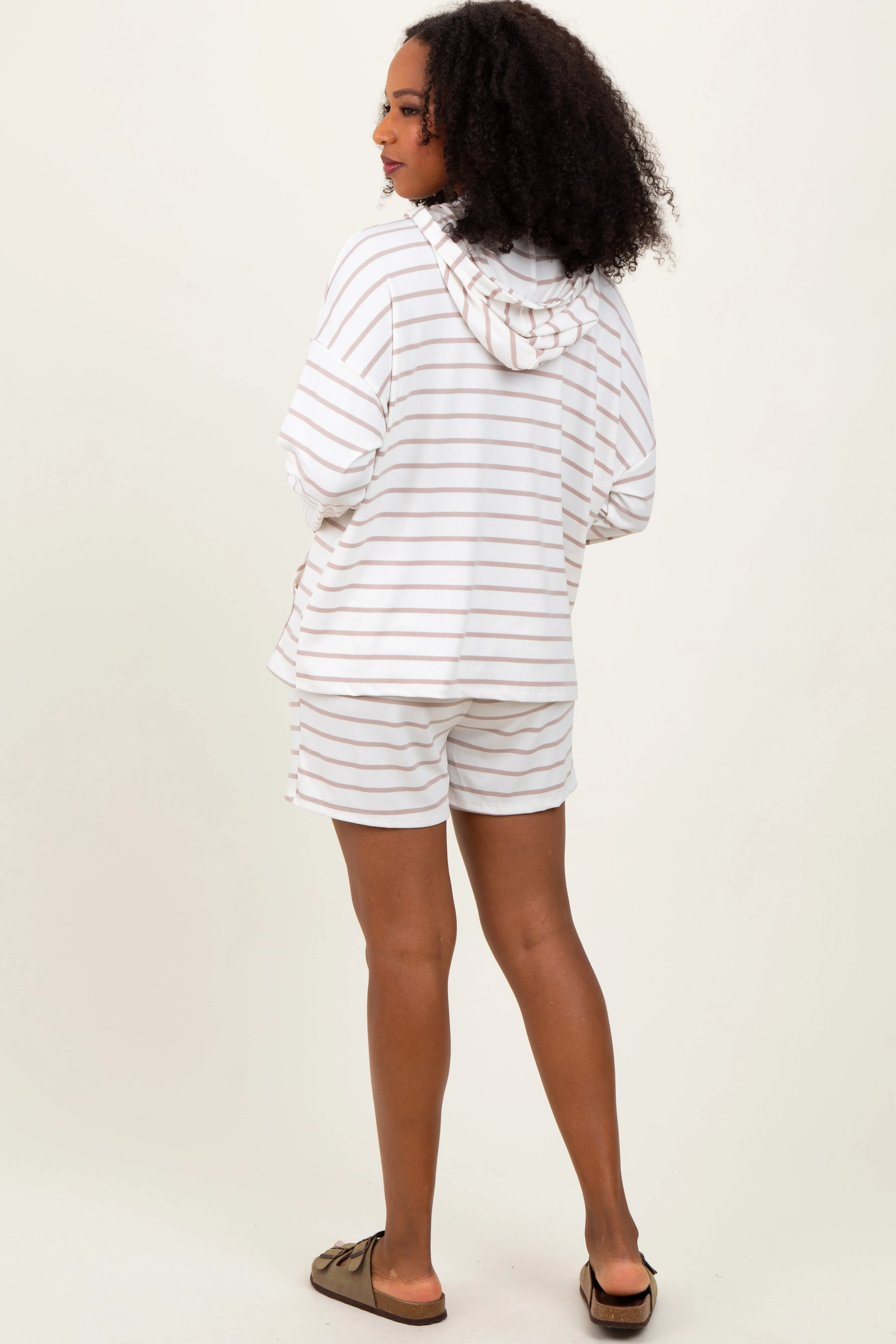 Ivory Cozy Striped Ribbed Two-Piece Lounge Set sold by Pinkblush product image thumbnail 4