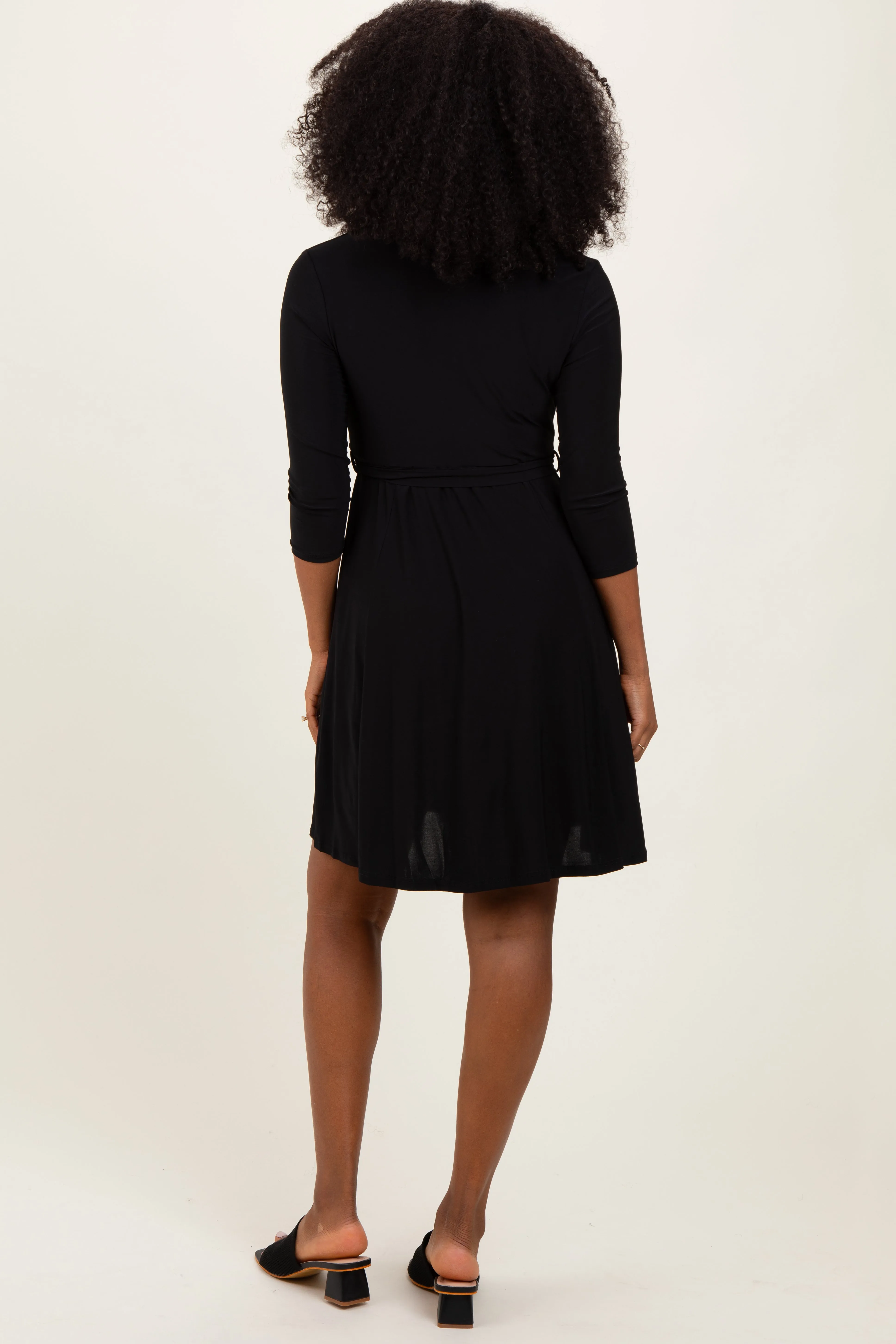 Black 3/4 Sleeve Nursing Sash Tie Wrap Dress sold by Pinkblush product image thumbnail 4