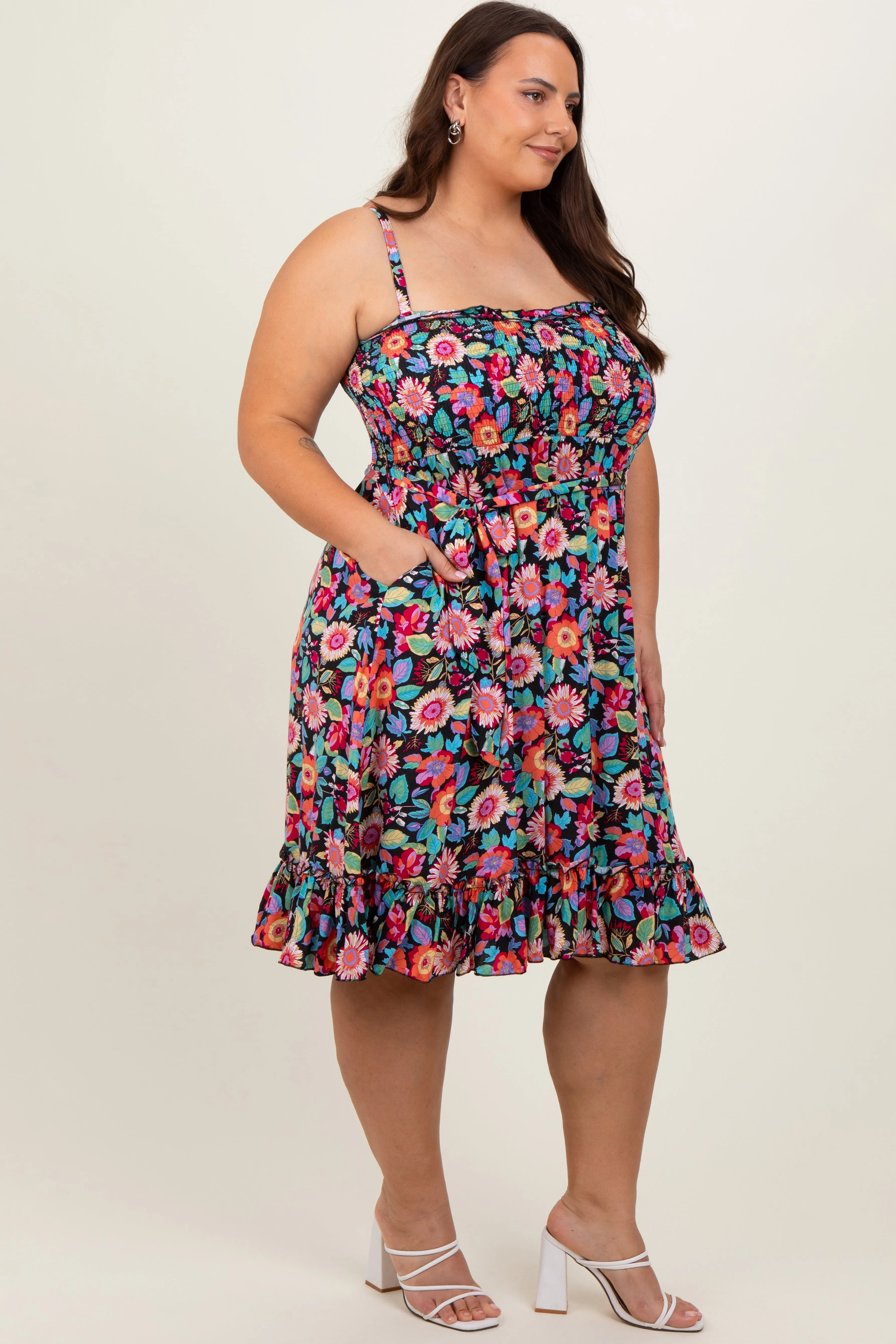 Black Floral Sleeveless Ruffled Plus Dress sold by Pinkblush product image thumbnail 3