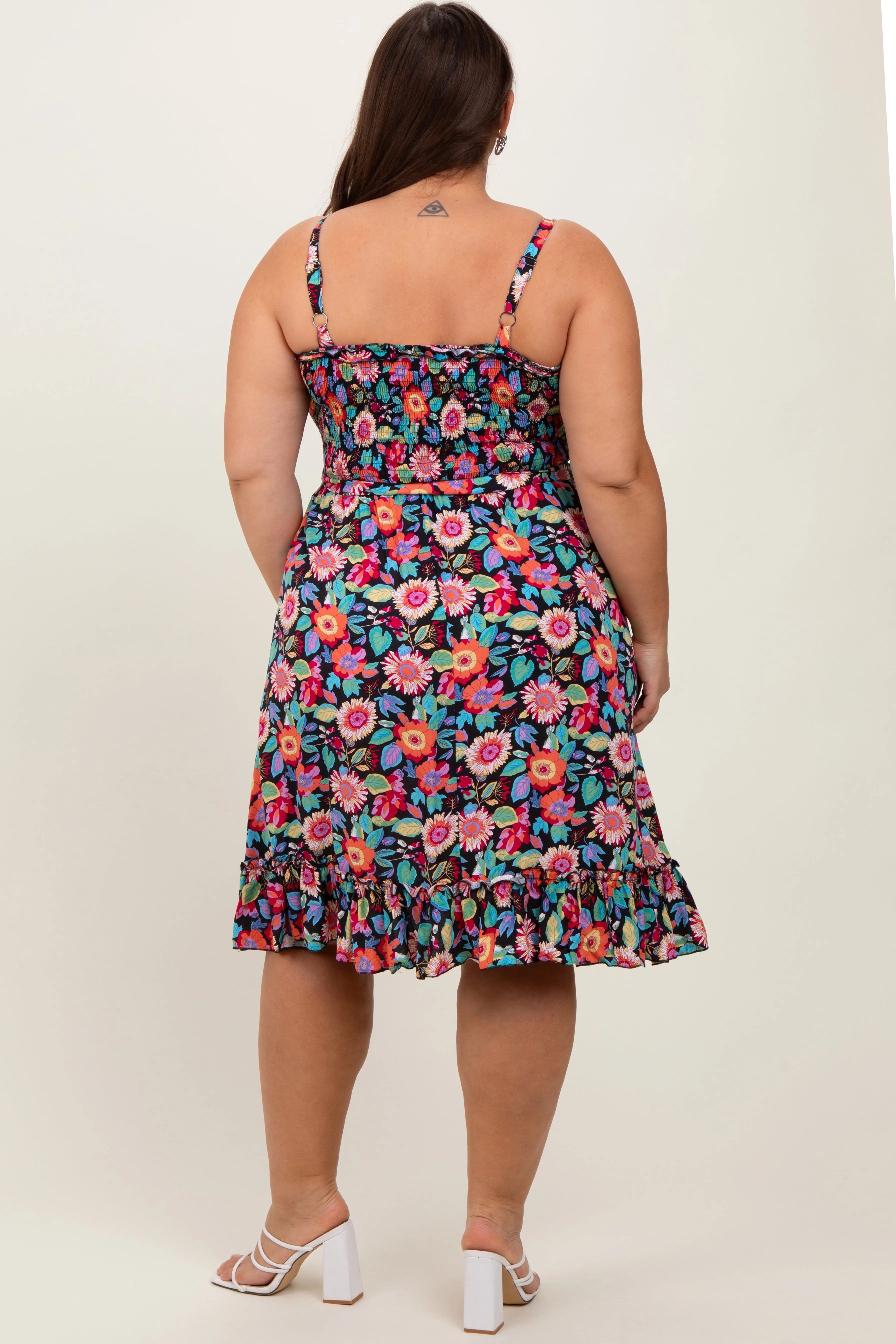 Black Floral Sleeveless Ruffled Plus Dress sold by Pinkblush product image thumbnail 4