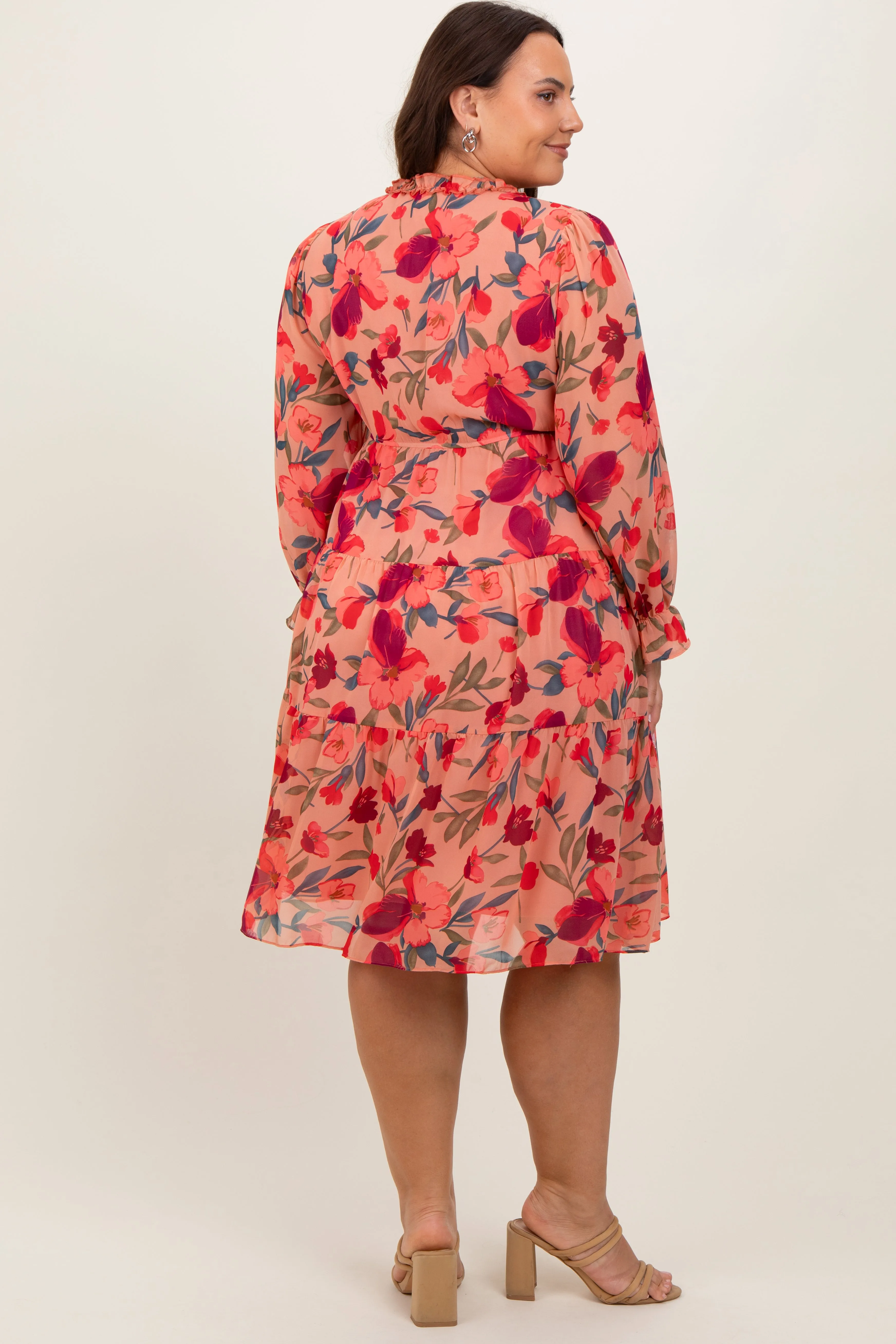 Mauve Floral Ruffle V-Neck Plus Dress sold by Pinkblush product image thumbnail 4