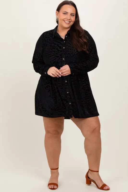 Black Burnout Velvet Plus Button Up Dress sold by Pinkblush