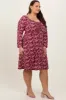 Burgundy Floral Ruched Long Sleeve Plus Dress sold by Pinkblush