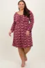 Burgundy Floral Ruched Long Sleeve Plus Dress sold by Pinkblush