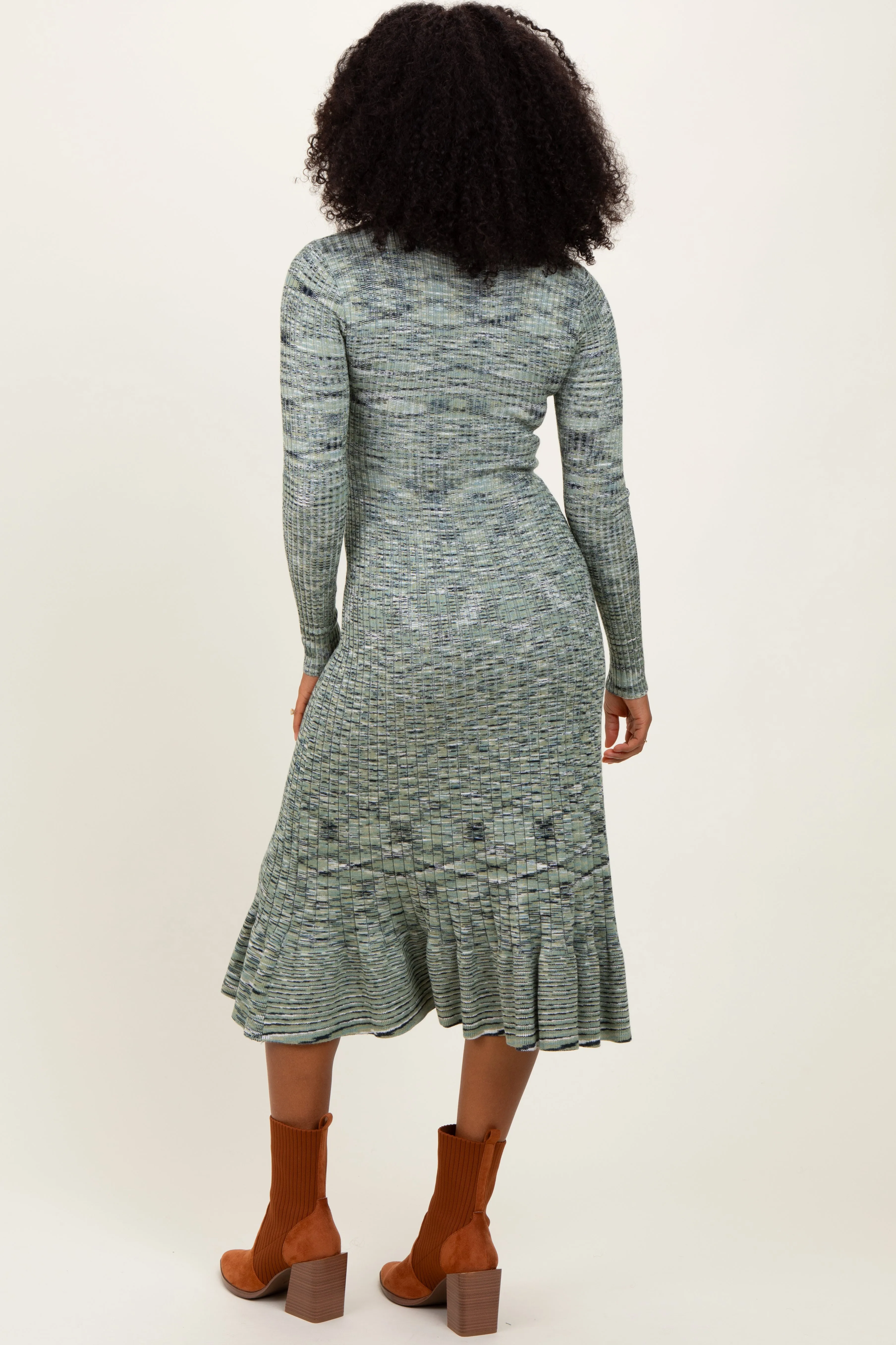 Olive Marled Ribbed Ruffle Hem Midi Dress sold by Pinkblush product image thumbnail 4
